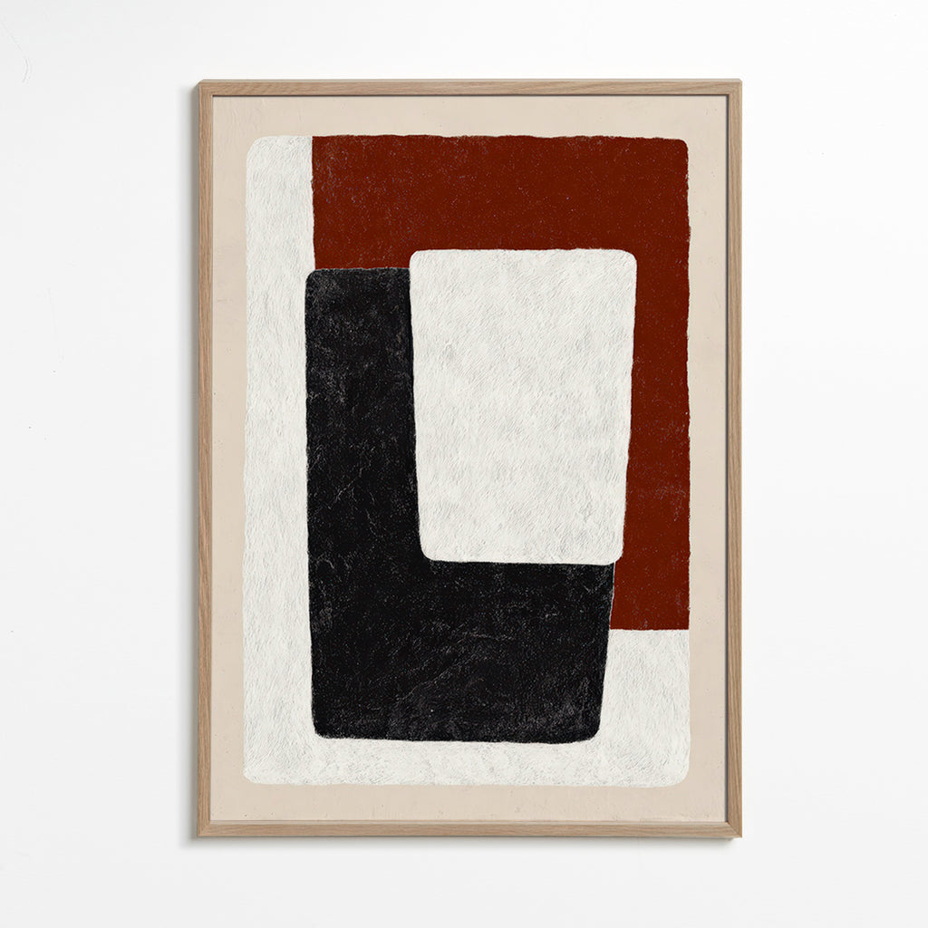 Cuadro abstracto bloques terracota y negro – Oak Frame