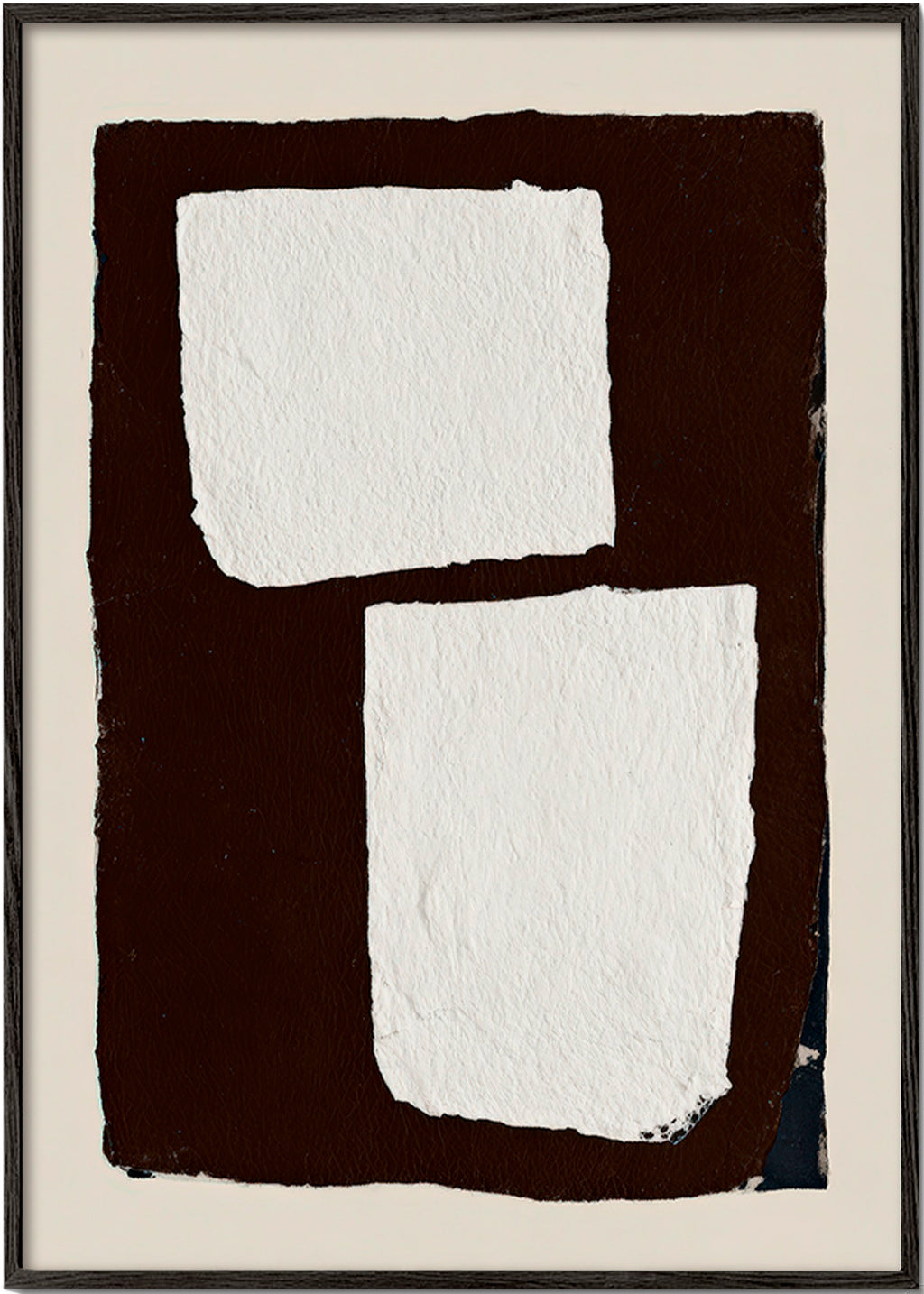 Cuadro abstracto mocha con bloques blancos – Black Frame