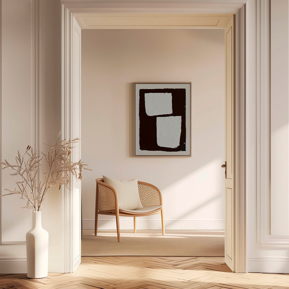 Cuadro abstracto mocha con bloques blancos – Canvas1