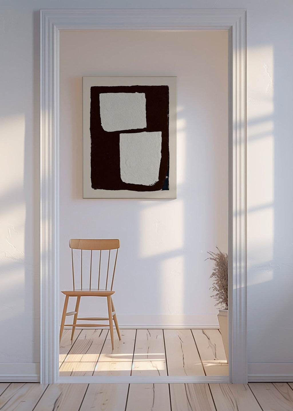 Cuadro abstracto mocha con bloques blancos – Canvas