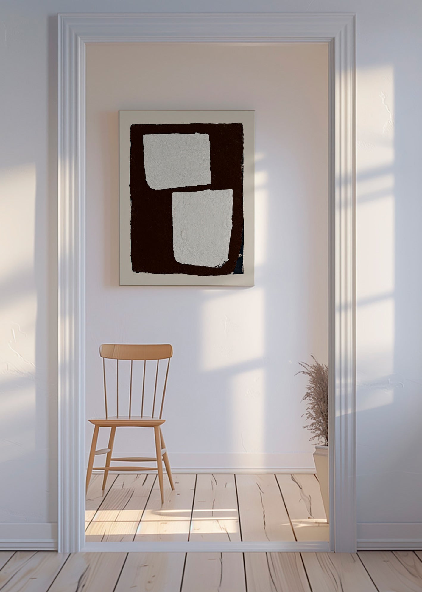 Cuadro abstracto mocha con bloques blancos – Canvas