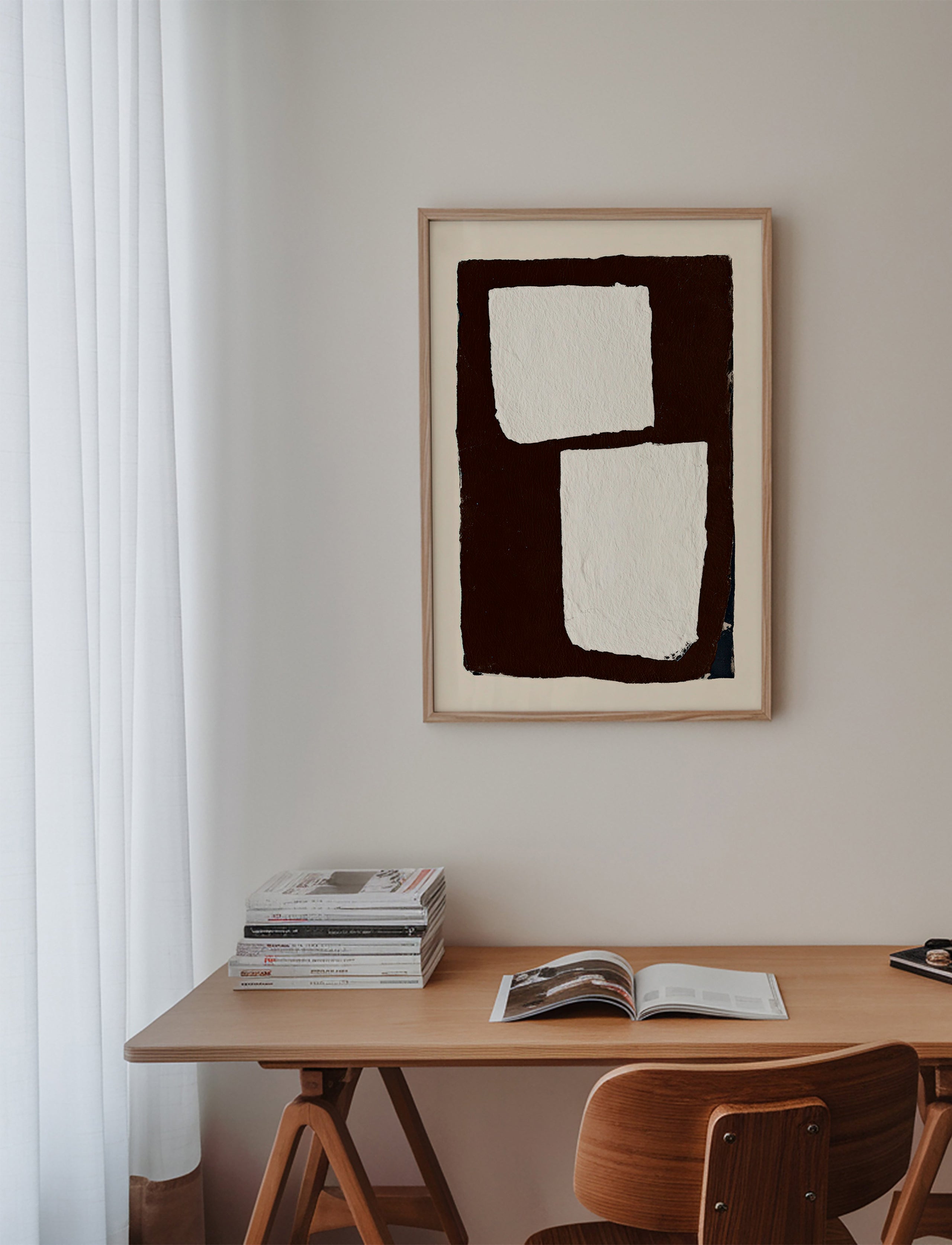 Cuadro abstracto mocha con bloques blancos – Product3