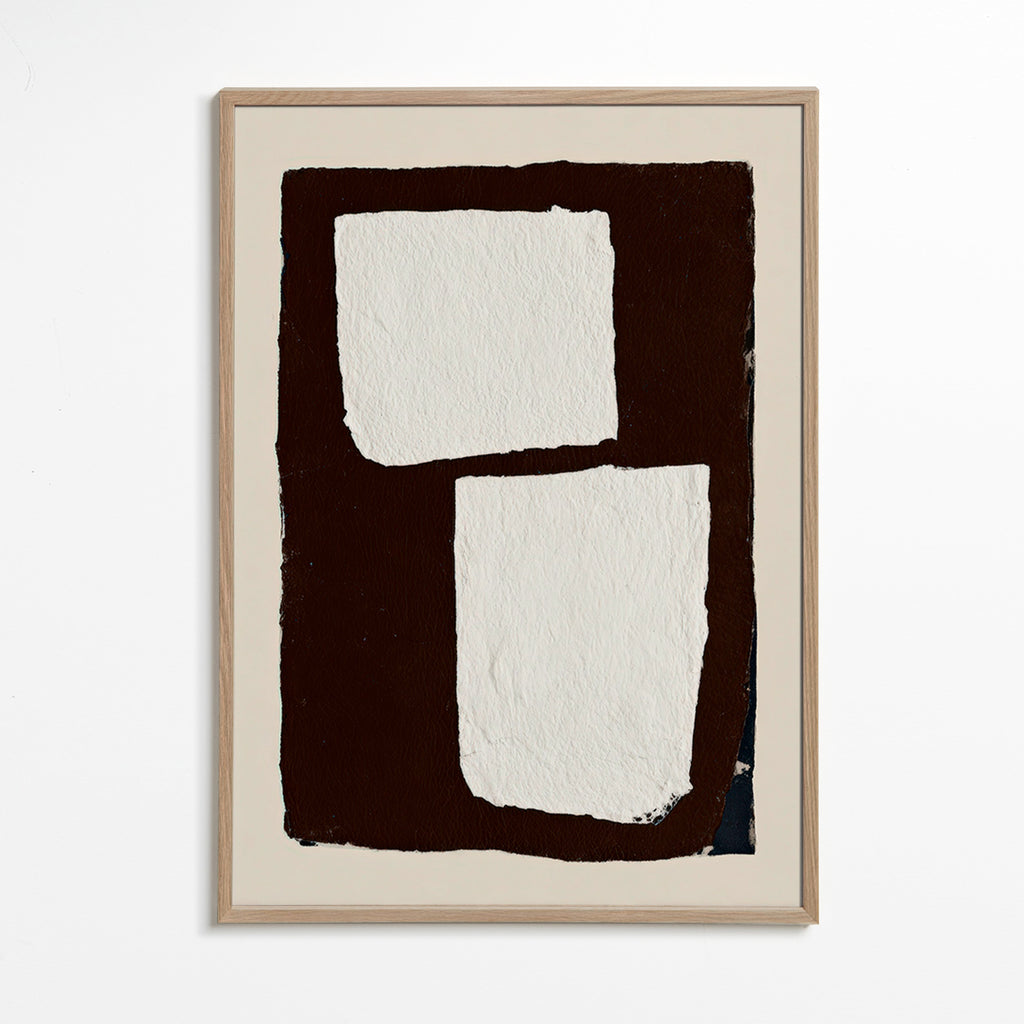 Cuadro abstracto mocha con bloques blancos – Oak Frame