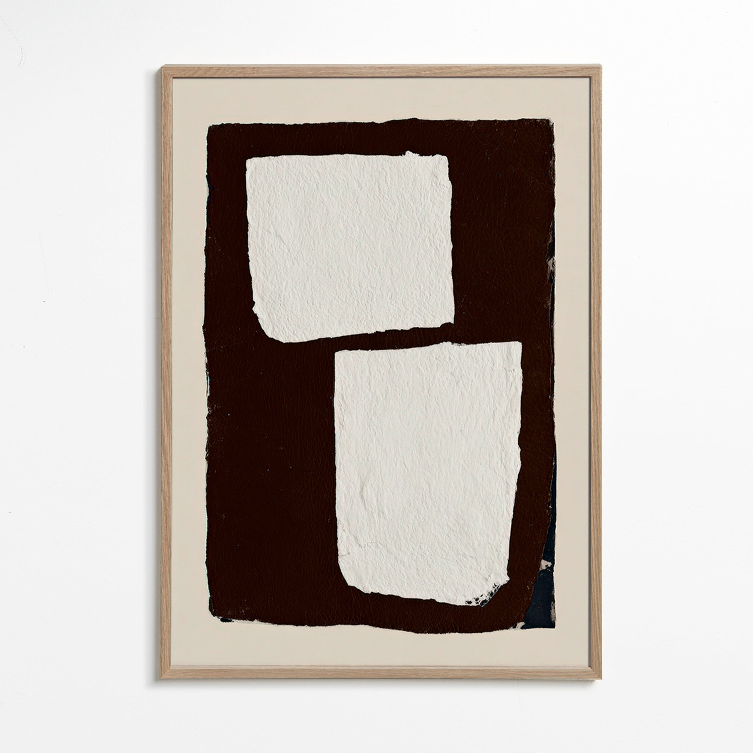 Cuadro abstracto mocha con bloques blancos – Oak Frame