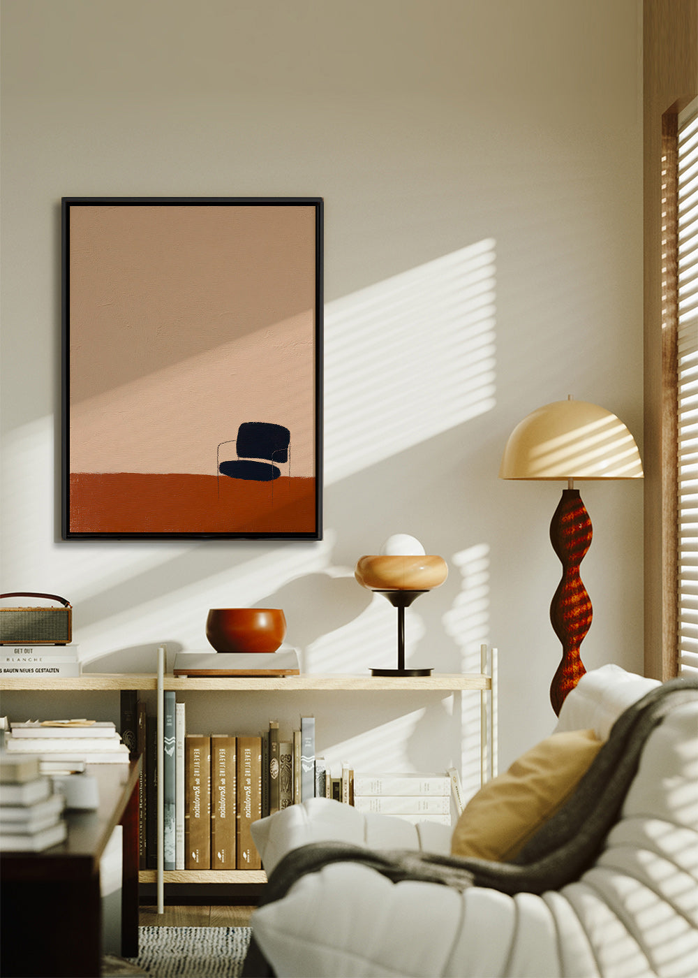 Cuadro minimalista con silla y suelo ocre – Canvas1