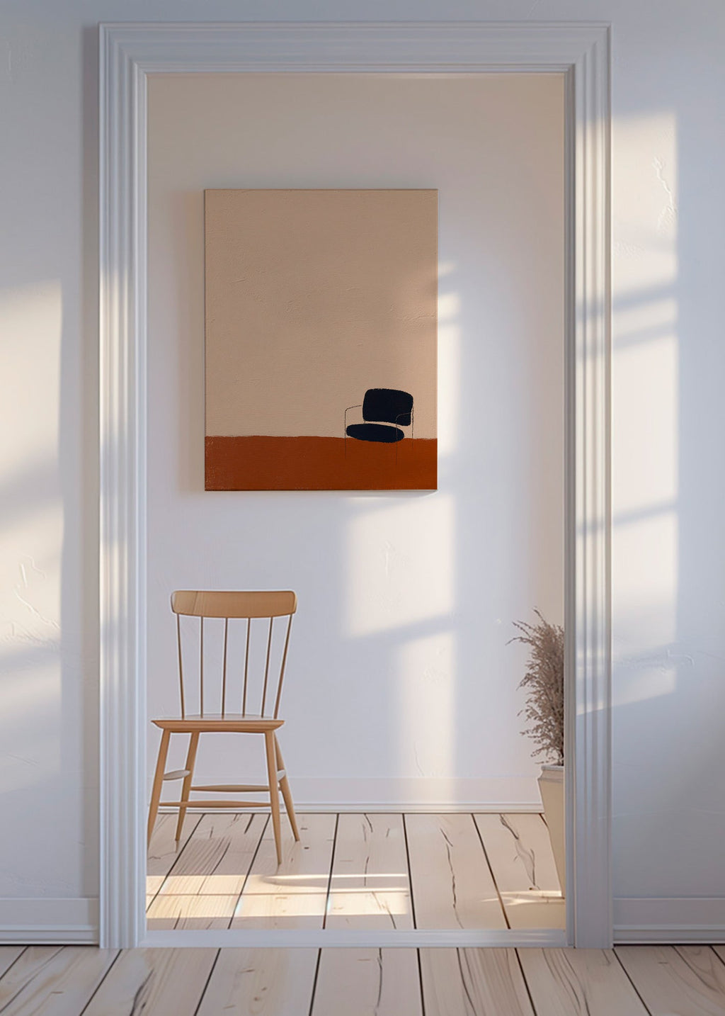 Cuadro minimalista con silla y suelo ocre – Canvas