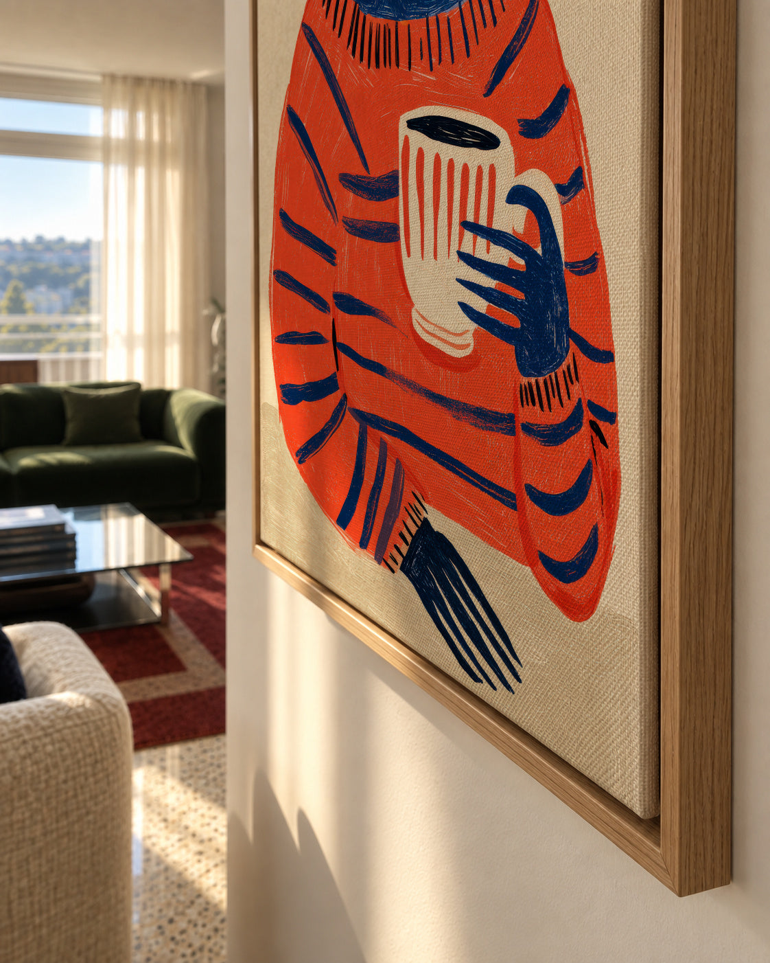 Coffee Cat - Framed canvas detail