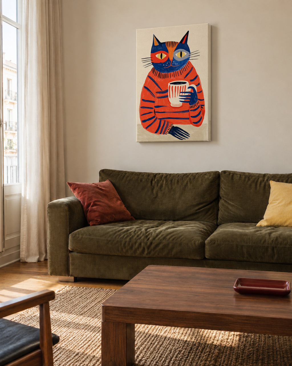 Coffee Cat - Unframed canvas in an interior