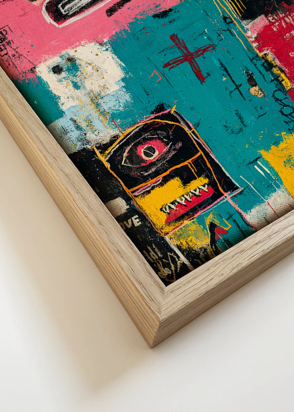 Cuadro abstracto con corona y bloques de color – Canvas detail