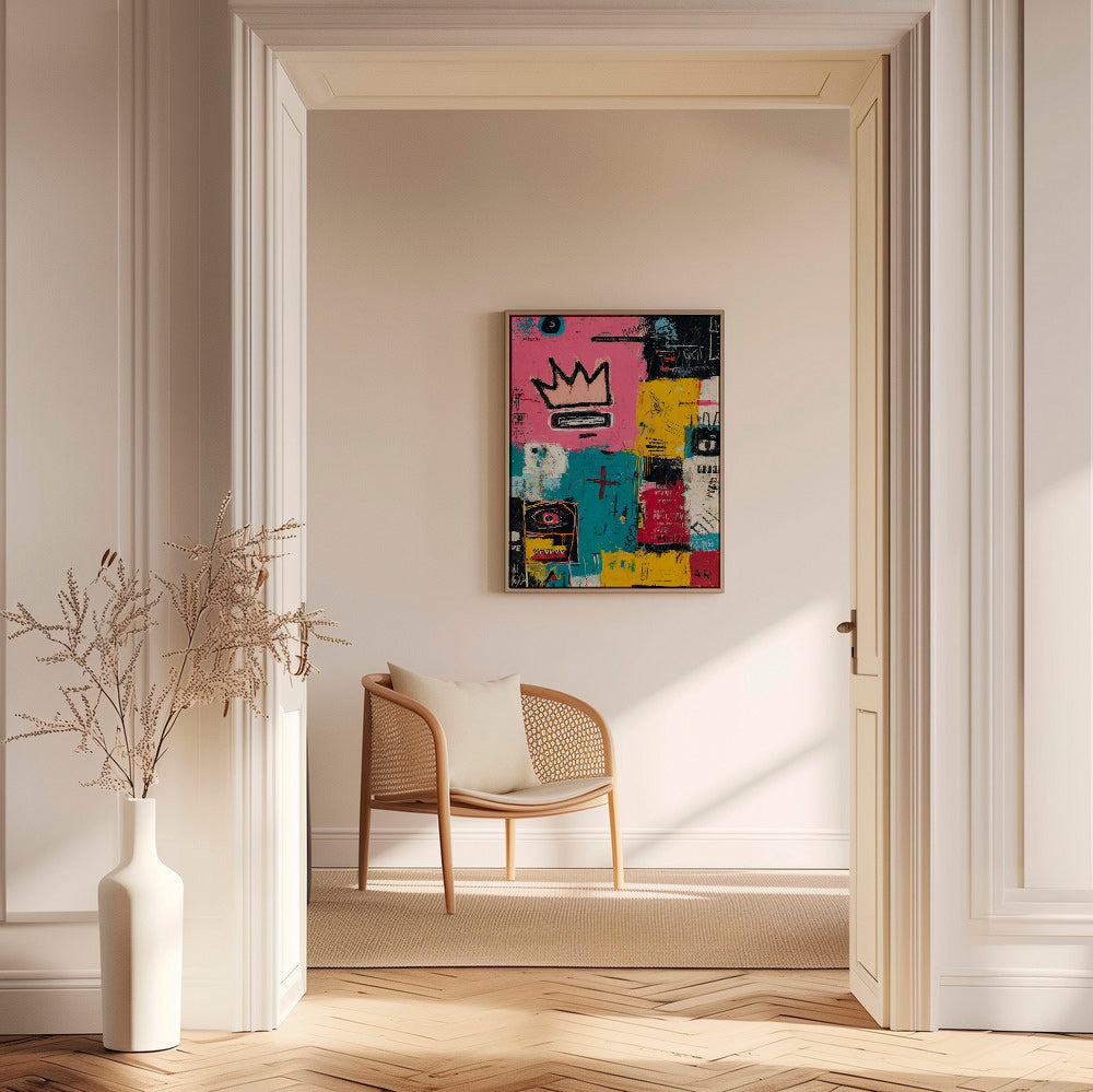 Cuadro abstracto con corona y bloques de color – Canvas1