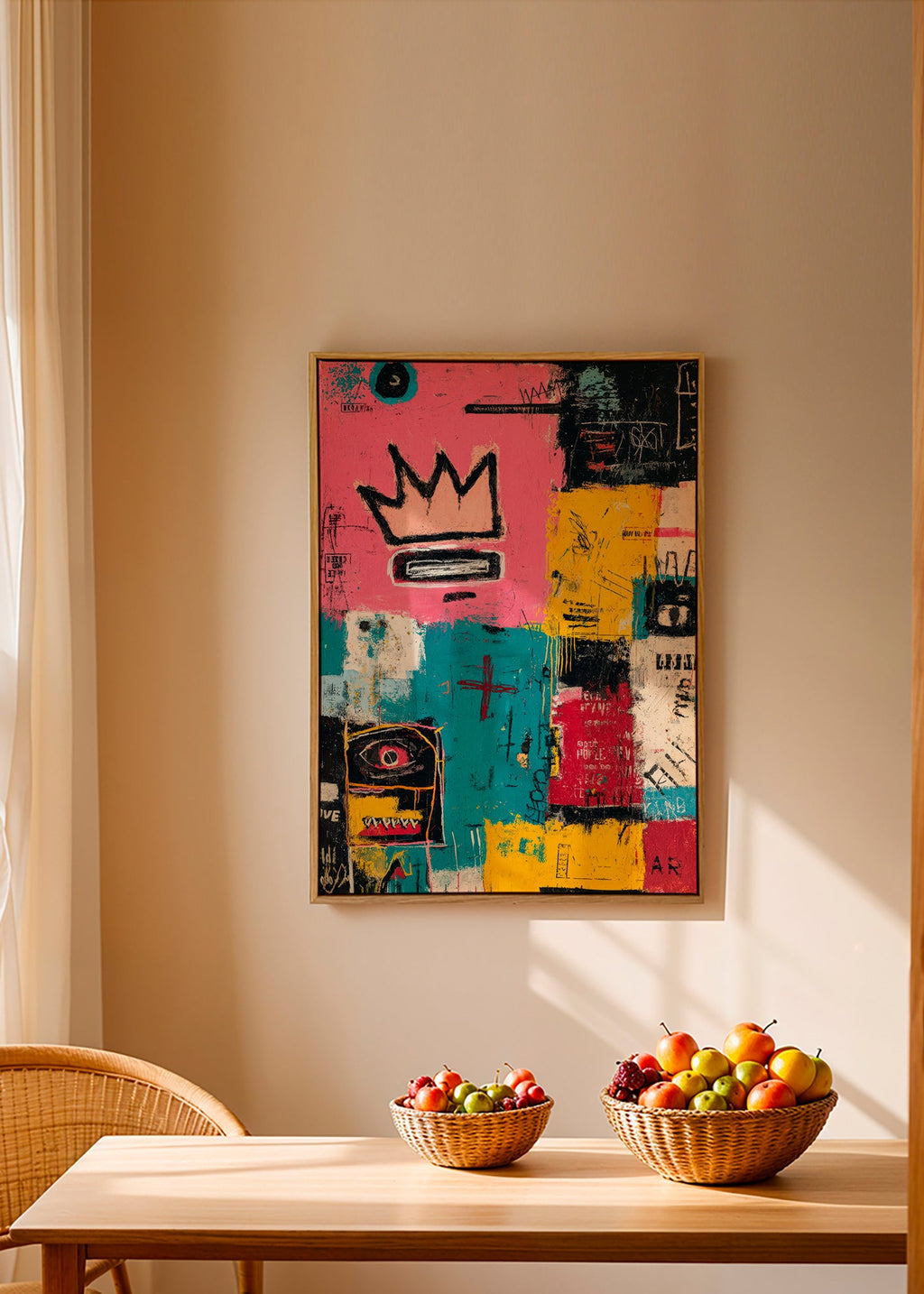 Cuadro abstracto con corona y bloques de color – Canvas2