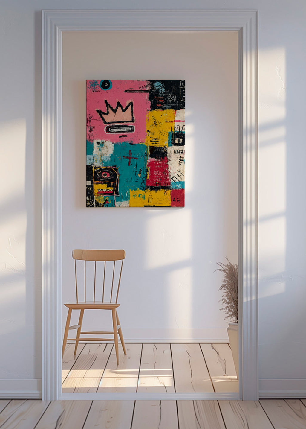 Cuadro abstracto con corona y bloques de color – Canvas