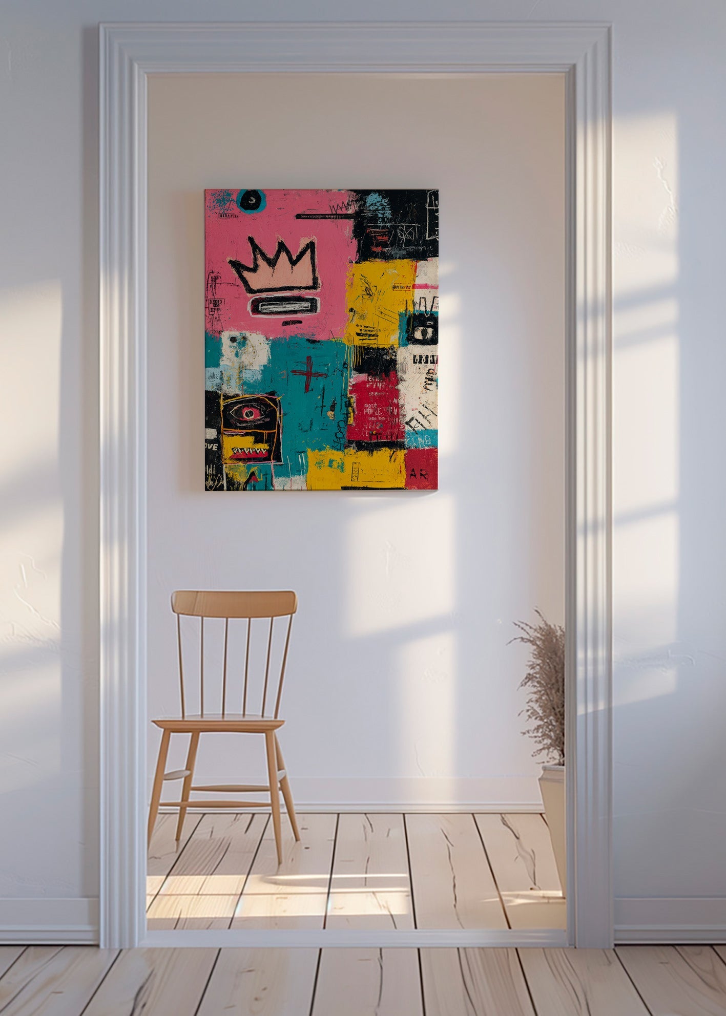 Cuadro abstracto con corona y bloques de color – Canvas