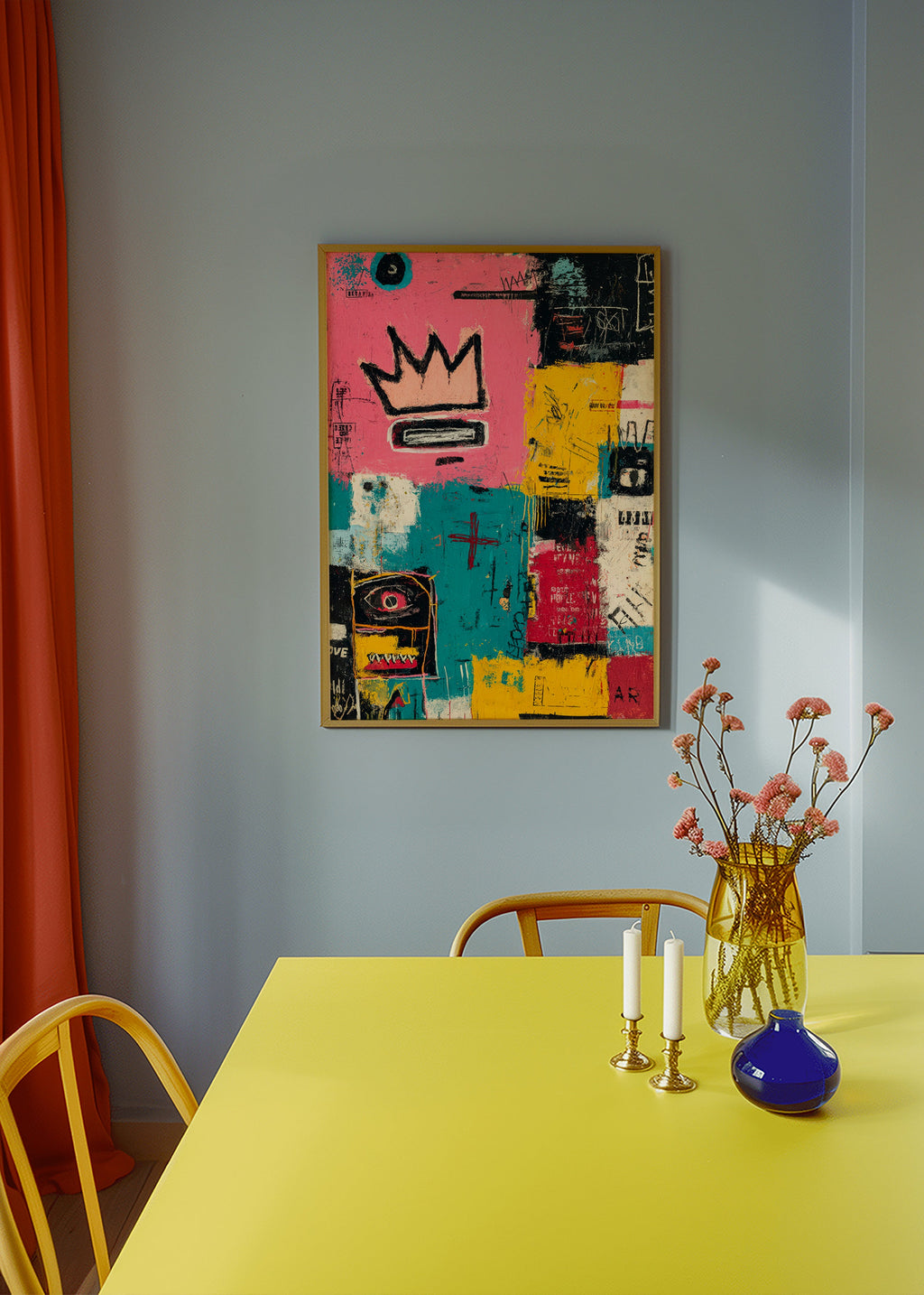 Cuadro abstracto con corona y bloques de color – Product2