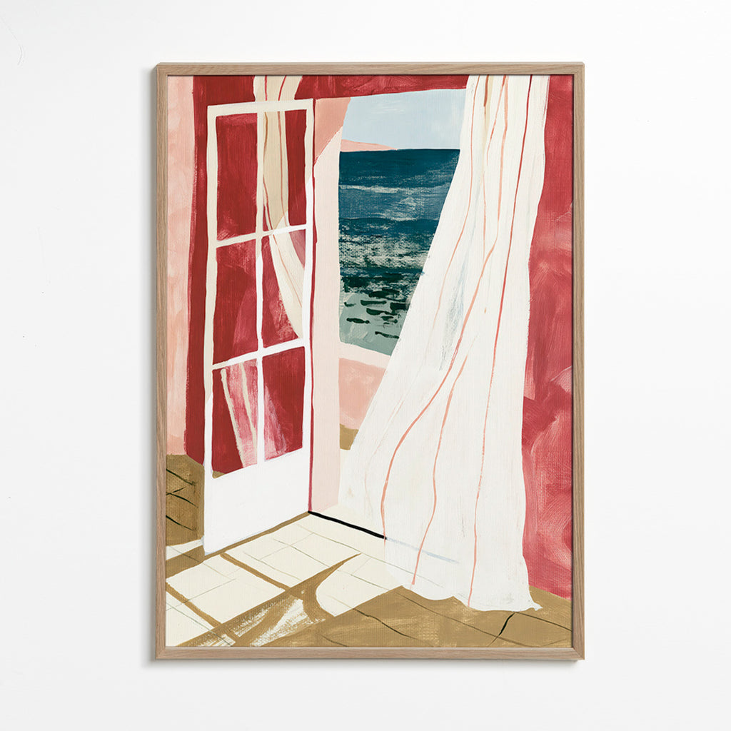 Cuadro de paisaje ventana al mar – Oak Frame