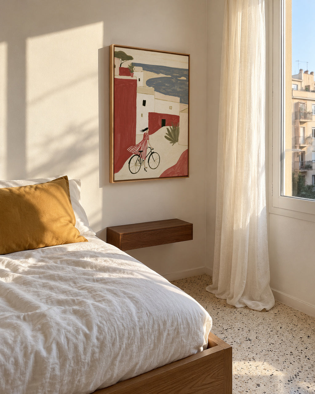 Coastal Bicycle - Framed canvas in an interior