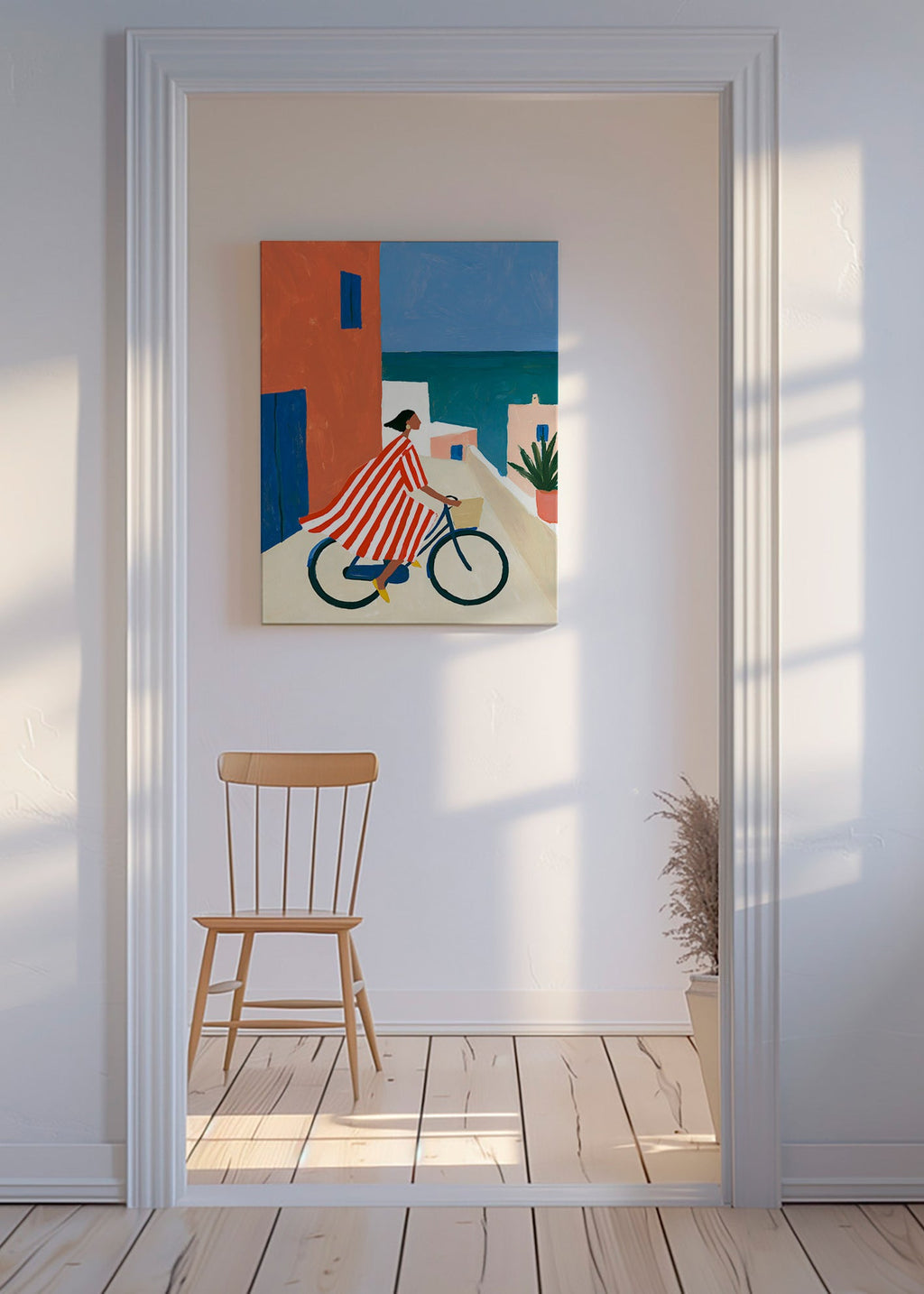 Cuadro de paisaje con ciclista junto al mar – Canvas