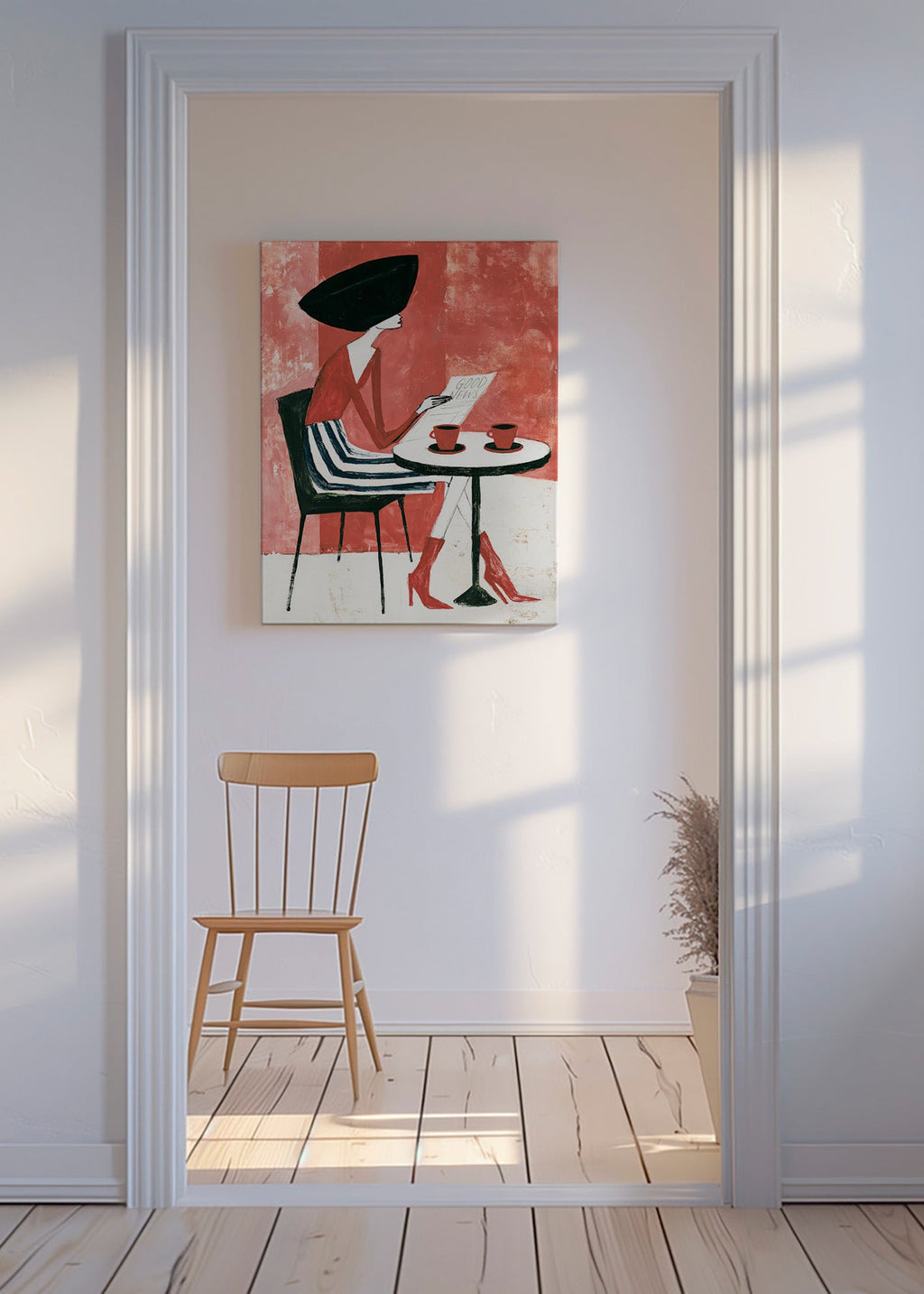 Cuadro de cocina con mujer y café – Canvas