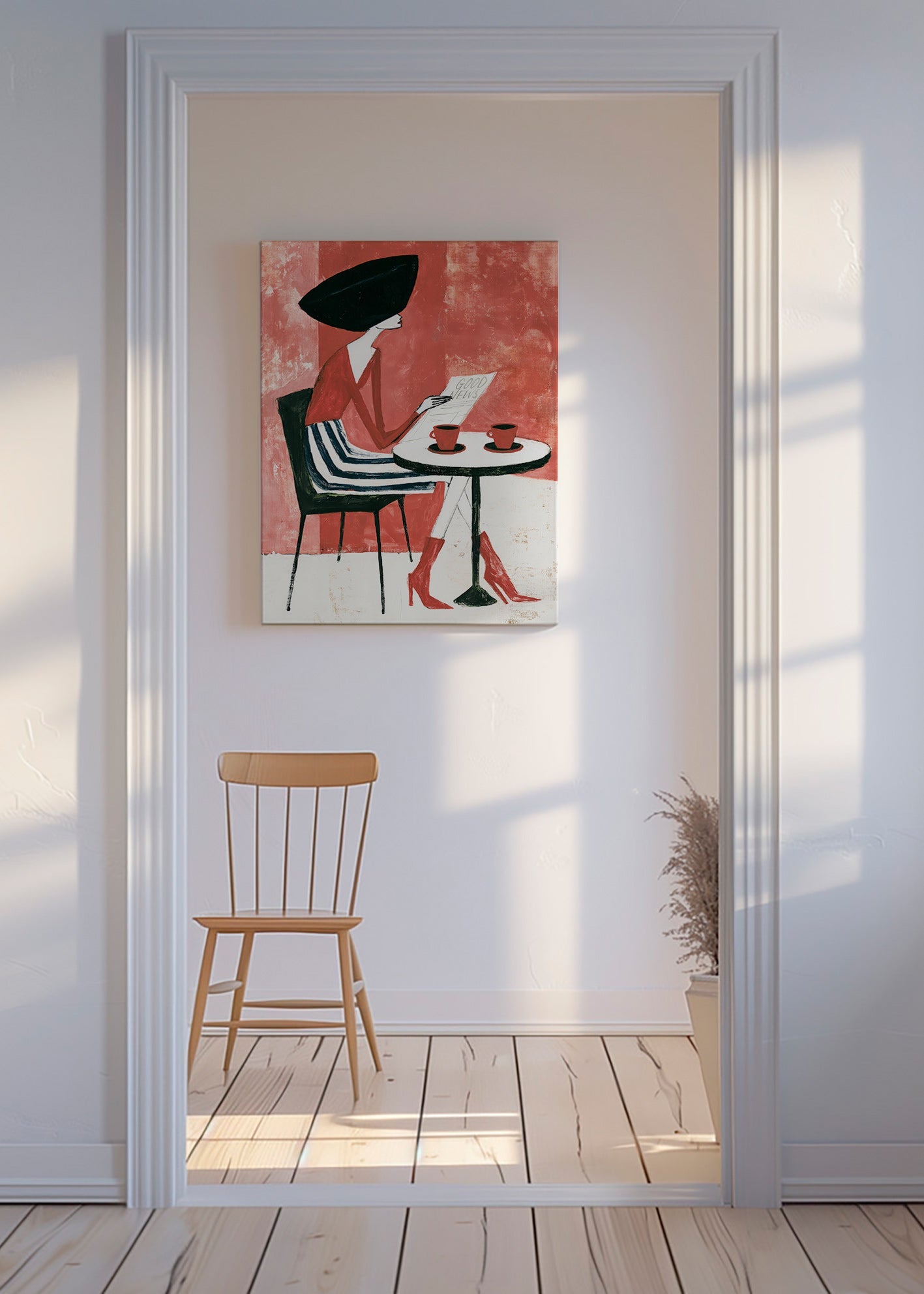 Cuadro de cocina con mujer y café – Canvas