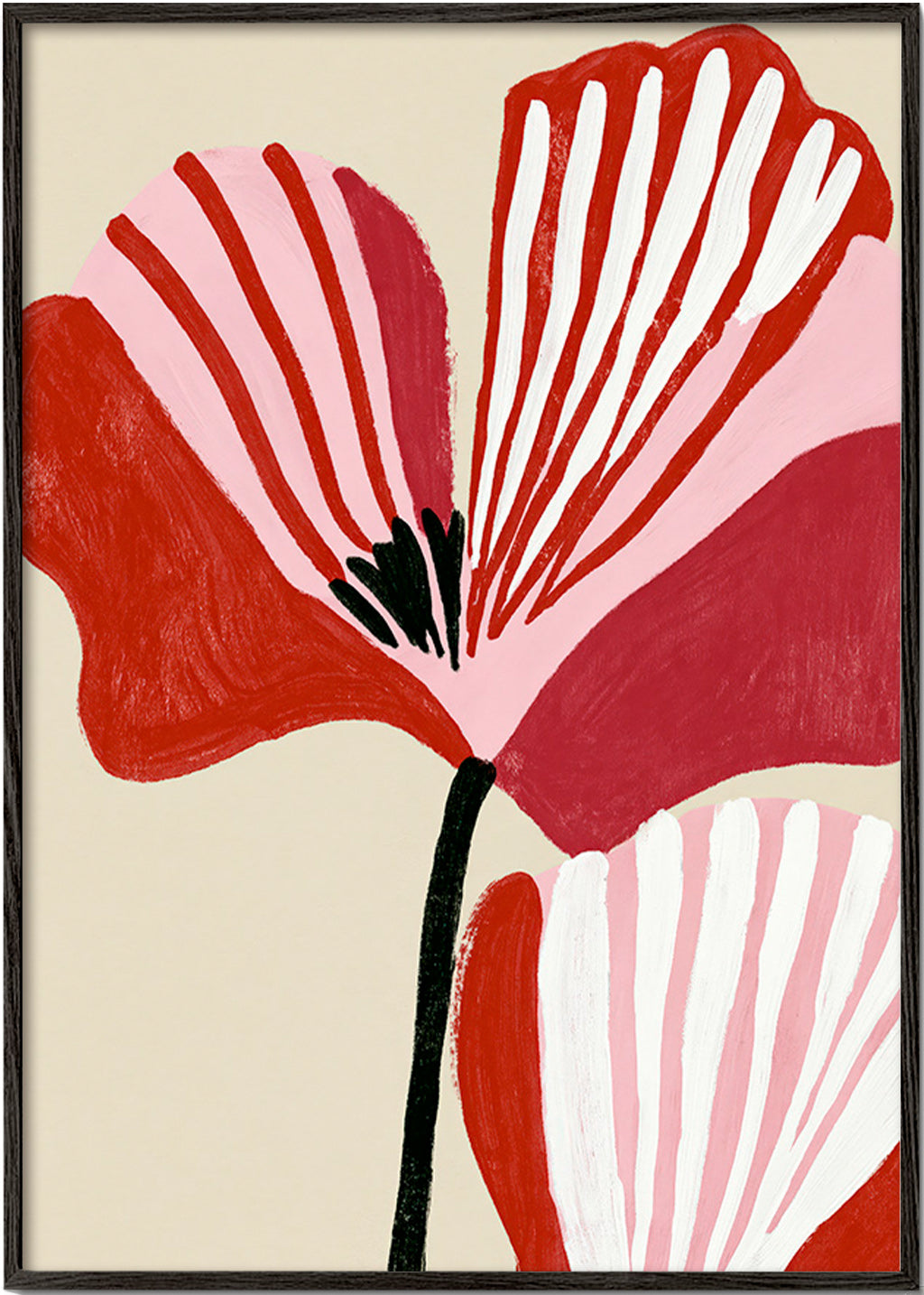Lámina botánica Twin Petals en rosa y rojo – Black Frame