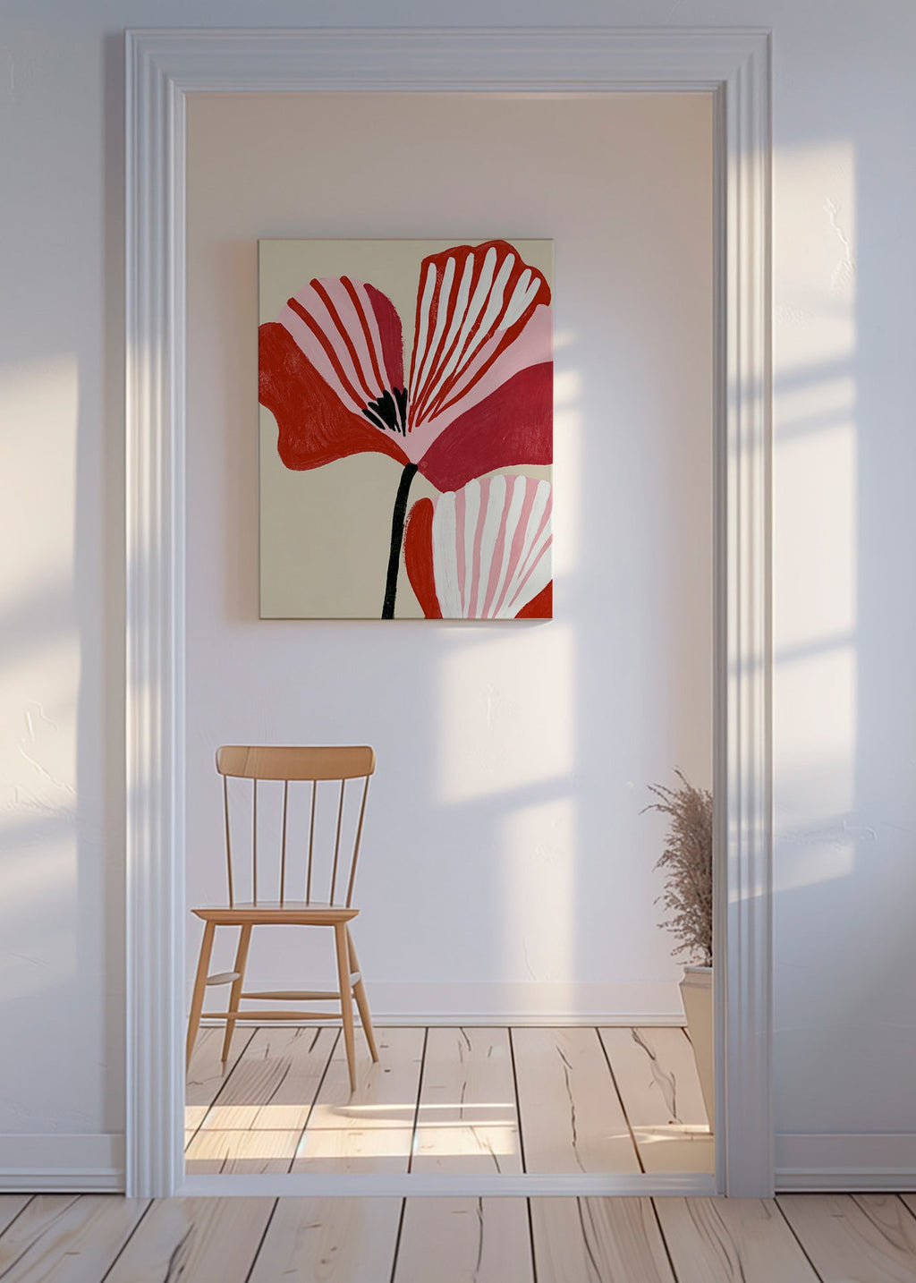 Lámina botánica Twin Petals en rosa y rojo – Canvas