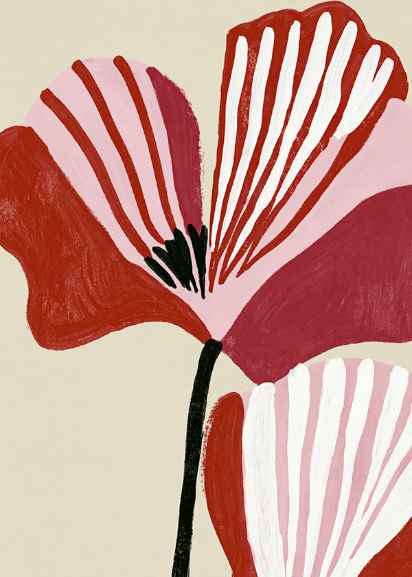 Lámina botánica Twin Petals en rosa y rojo