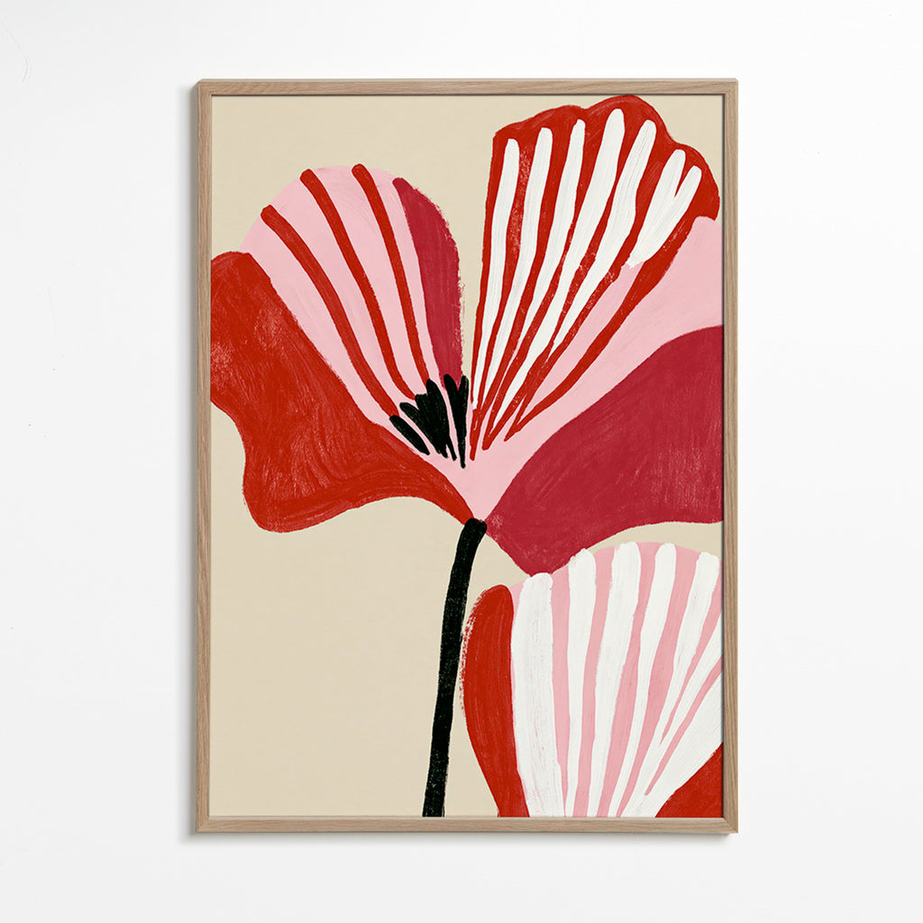 Lámina botánica Twin Petals en rosa y rojo – Oak Frame