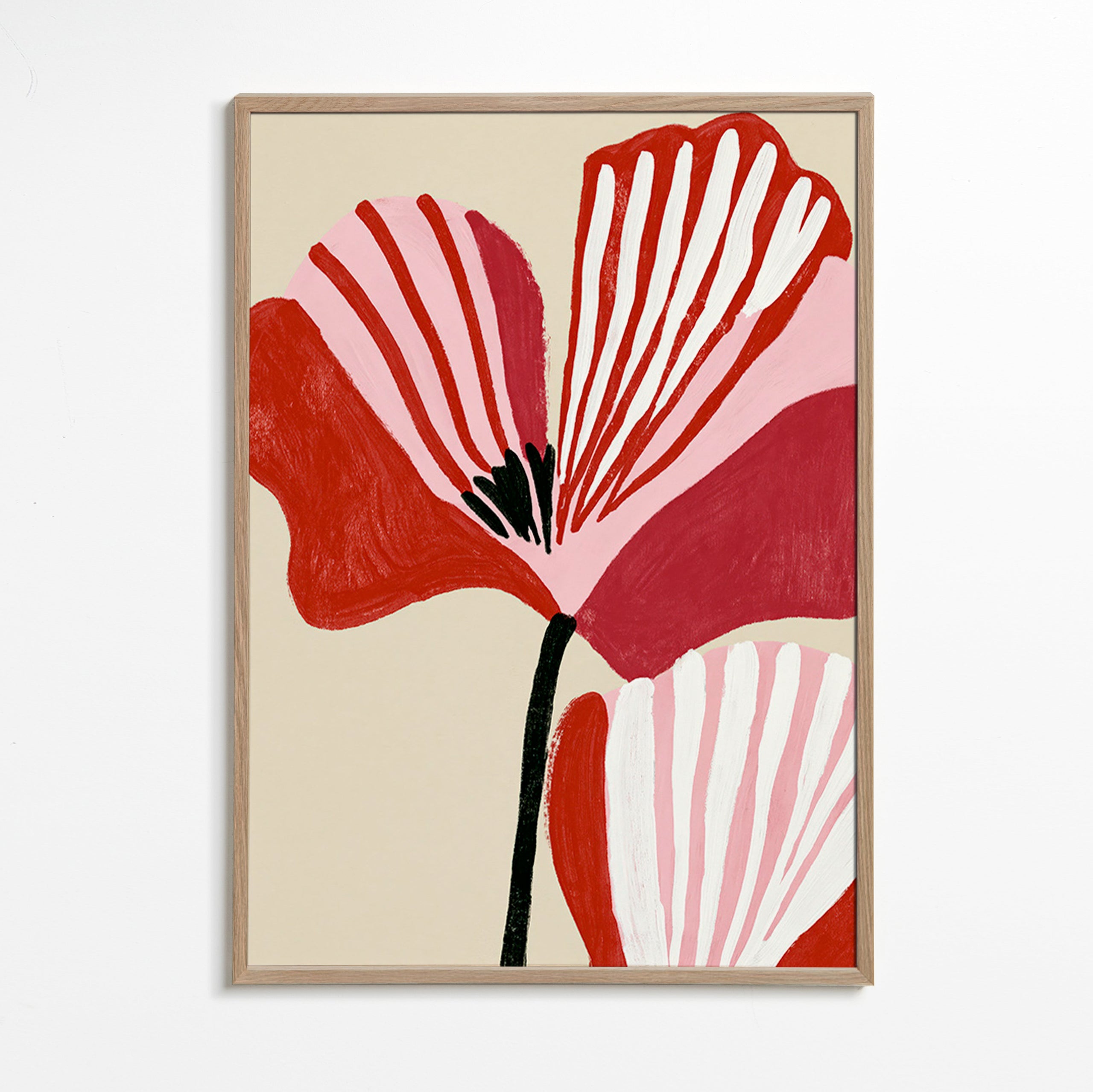 Lámina botánica Twin Petals en rosa y rojo – Oak Frame