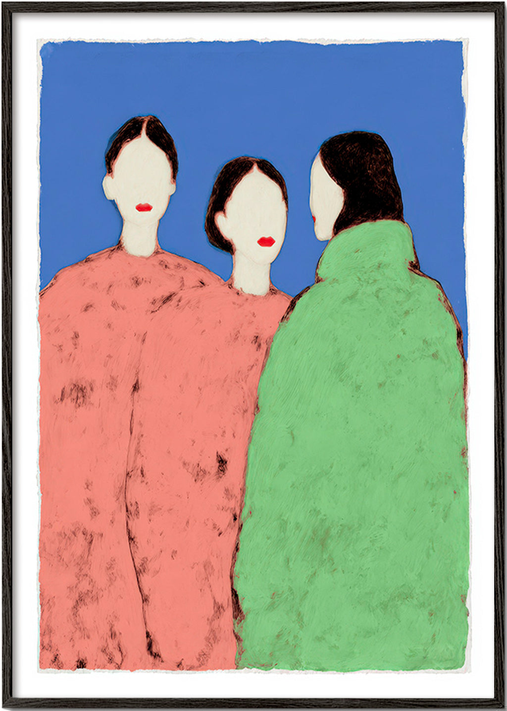 Ilustración de tres figuras estilizadas sobre fondo azul – Black Frame