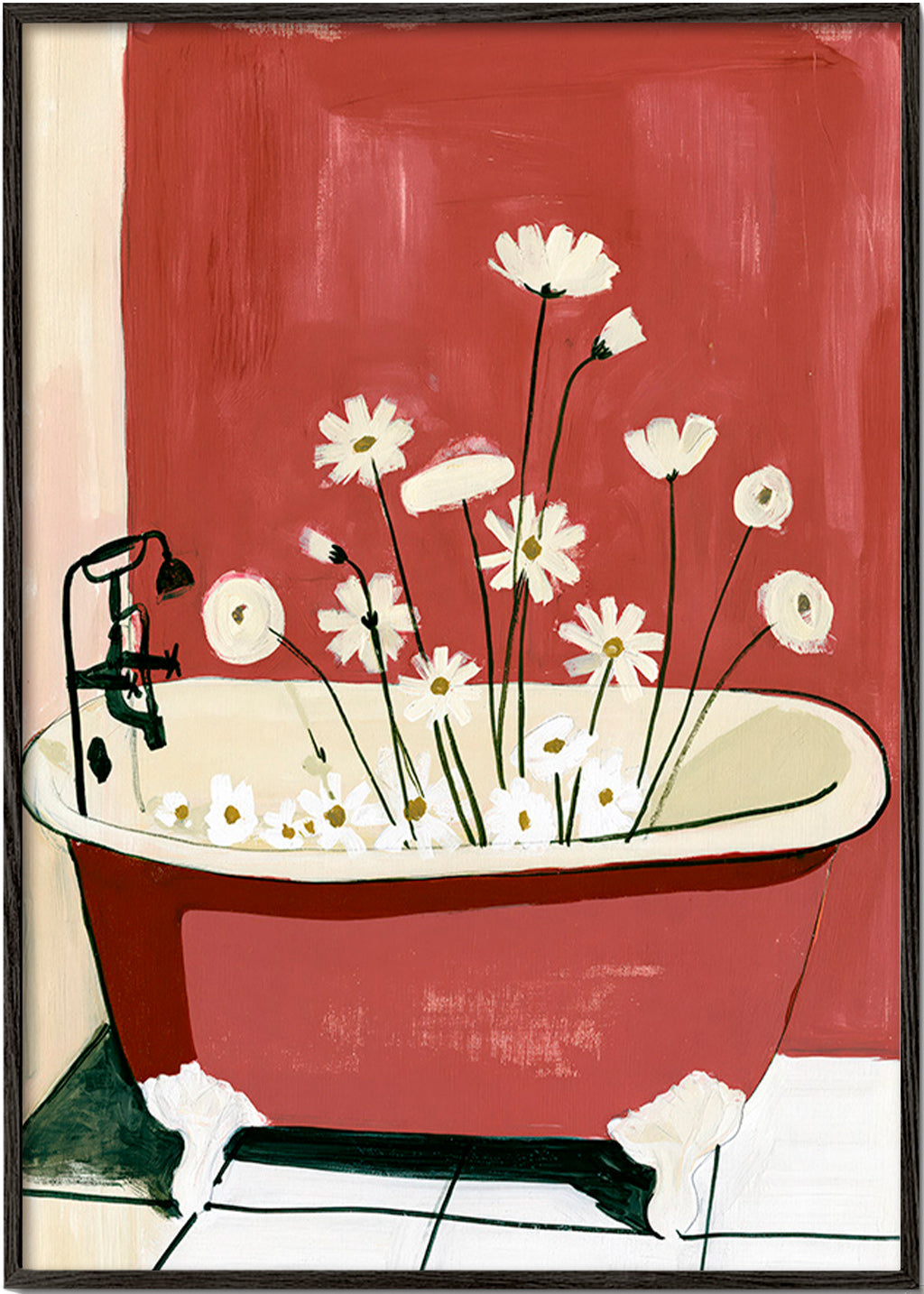 Lámina botánica con flores en bañera – Black Frame