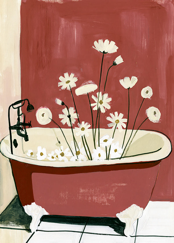 Lámina botánica con flores en bañera