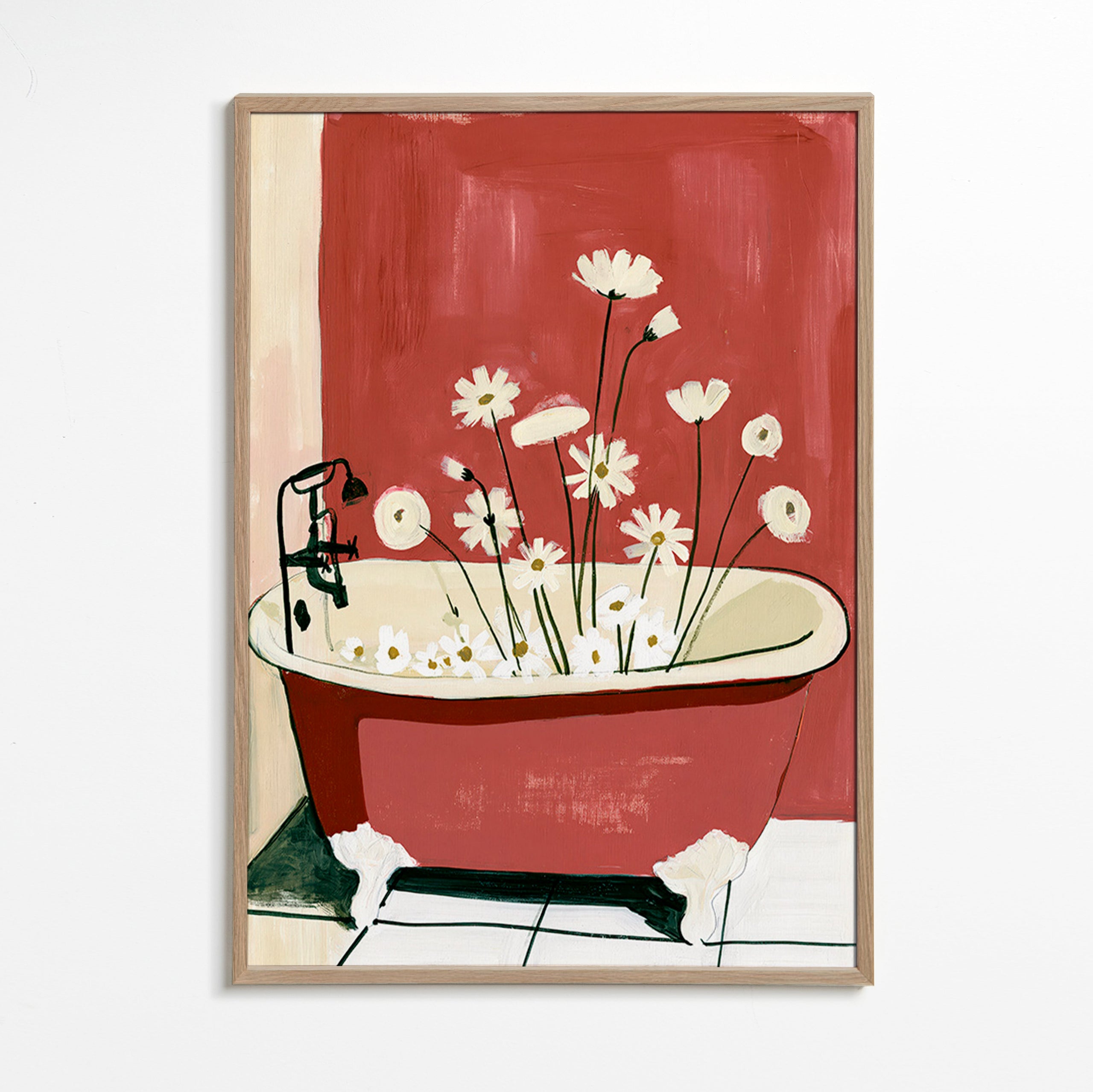 Lámina botánica con flores en bañera – Oak Frame