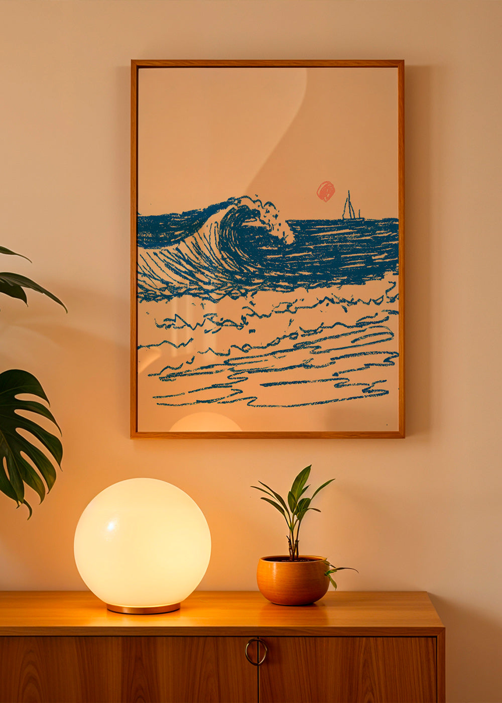 Cuadro de paisaje: ola y velero en boceto – Product3