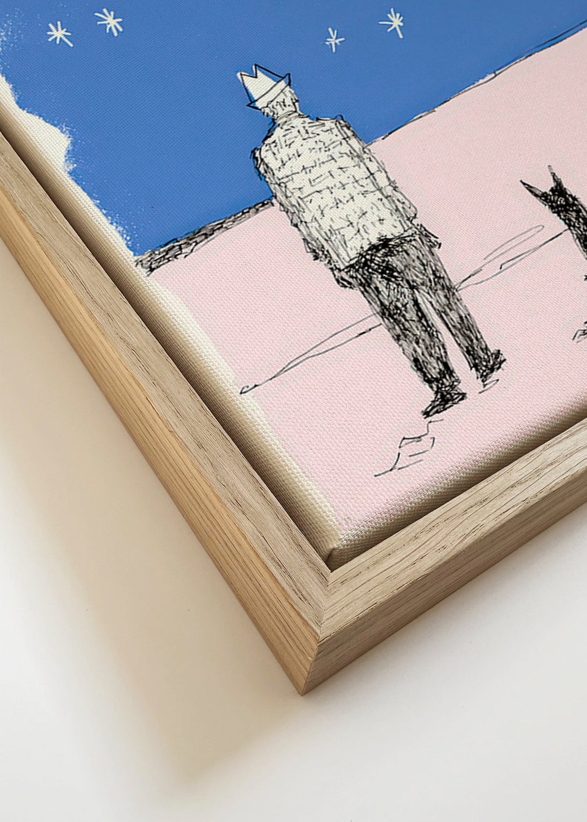Ilustración: hombre y perro bajo estrellas – Canvas detail