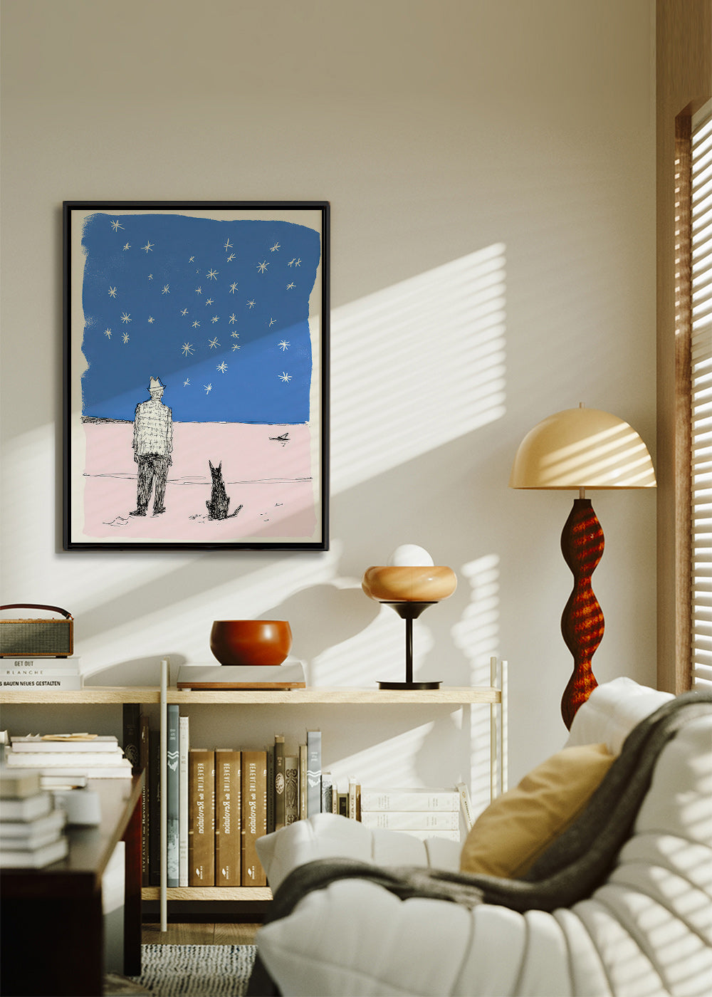 Ilustración: hombre y perro bajo estrellas – Canvas1