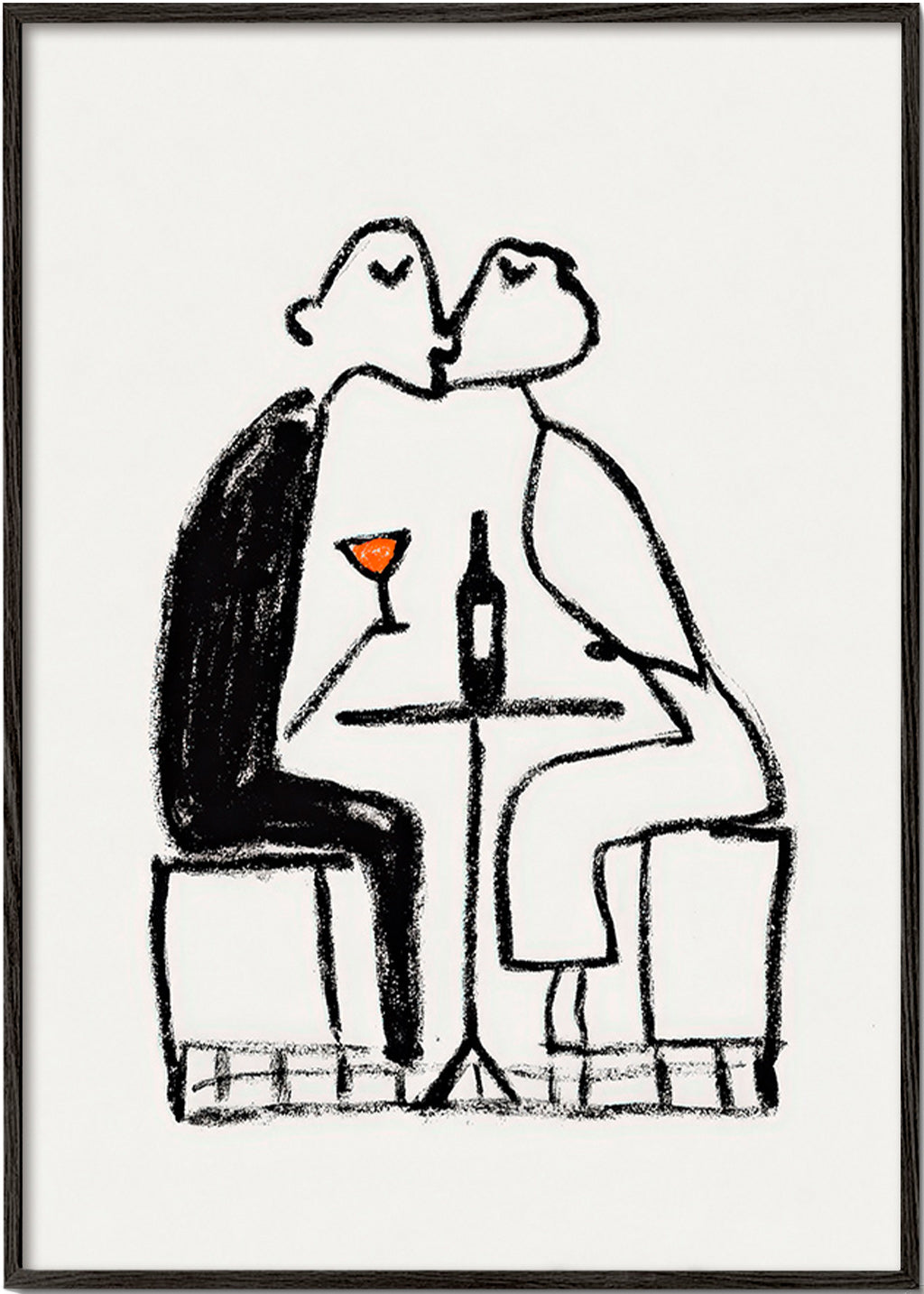 Cuadro de cocina: pareja y copa de vino – Black Frame