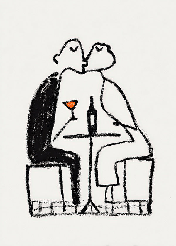 Cuadro de cocina: pareja y copa de vino