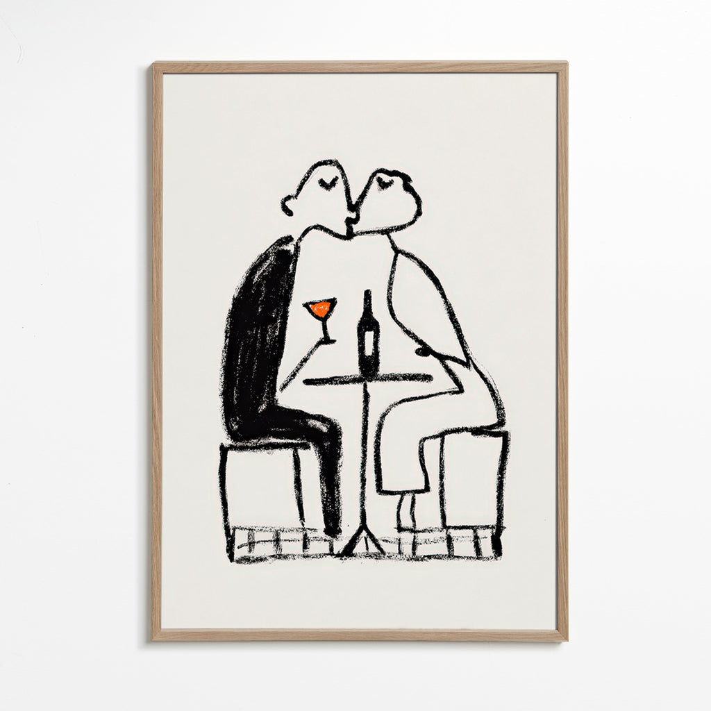 Cuadro de cocina: pareja y copa de vino – Oak Frame
