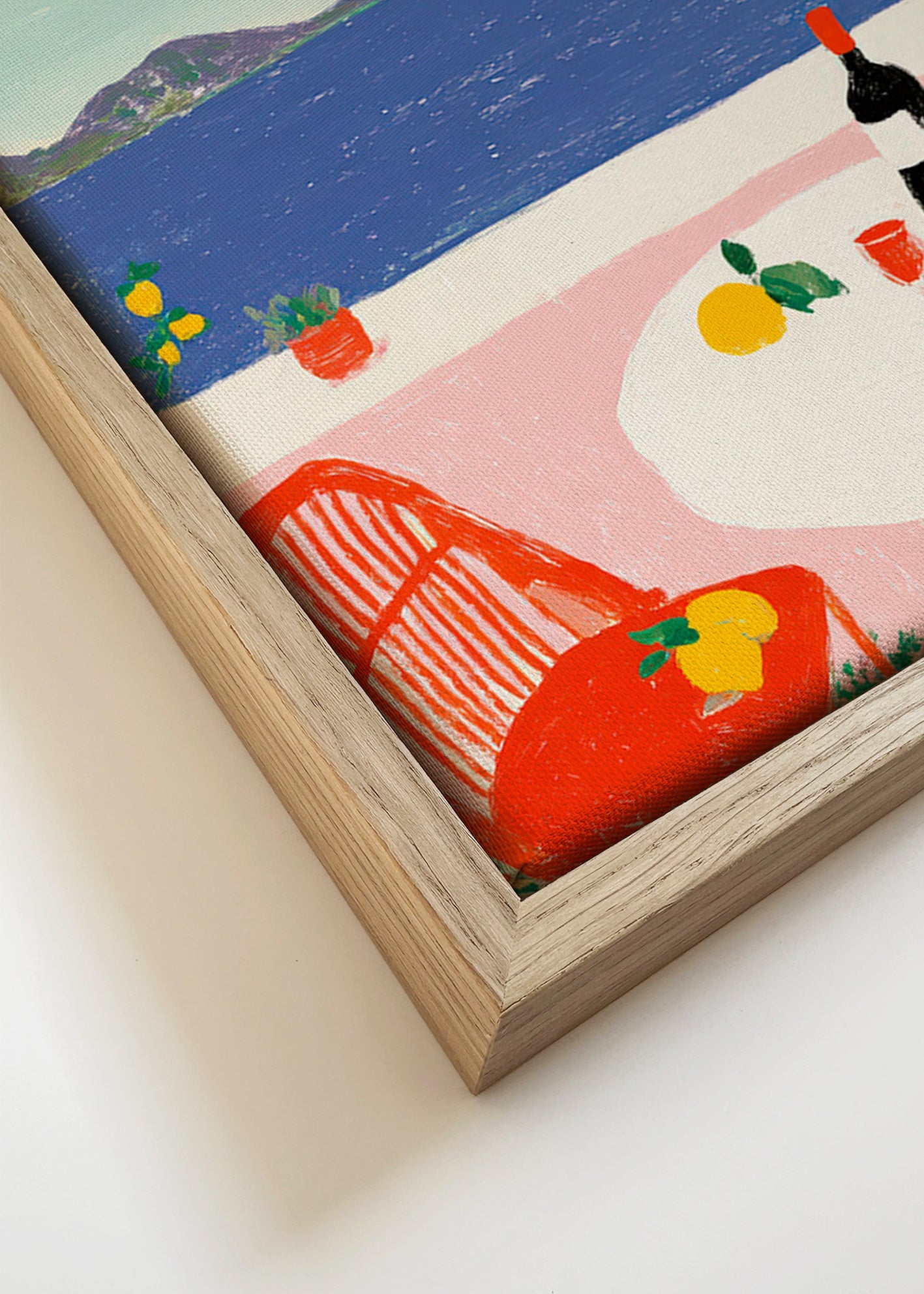 Cuadro de cocina con mesa mediterránea y limones – Canvas detail