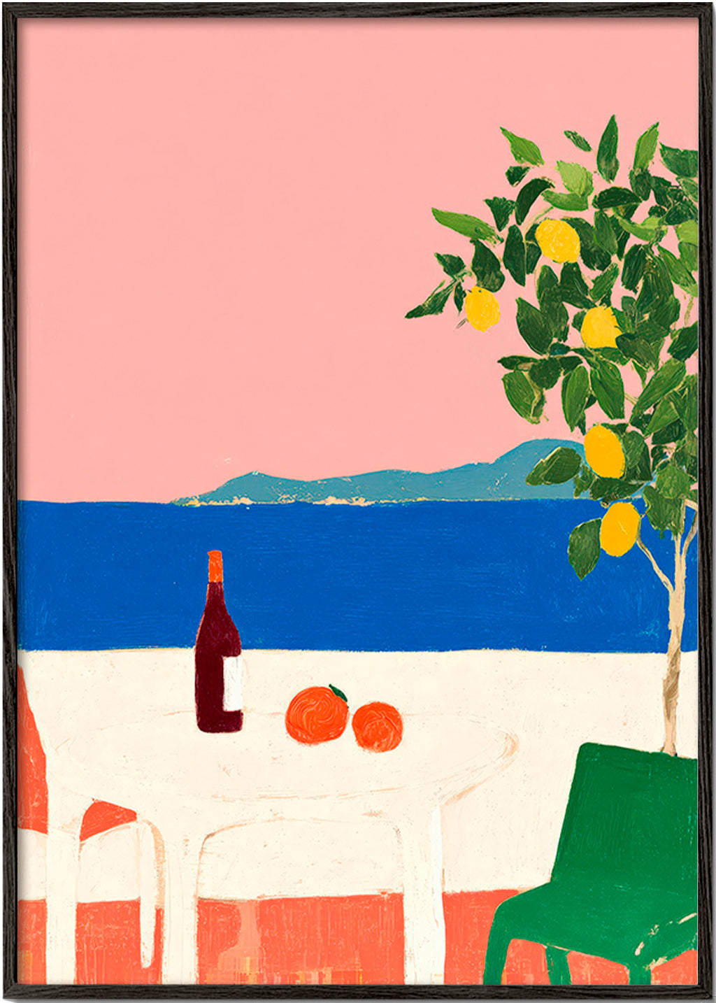 Cuadro de cocina Riviera rosa con limonero – Black Frame