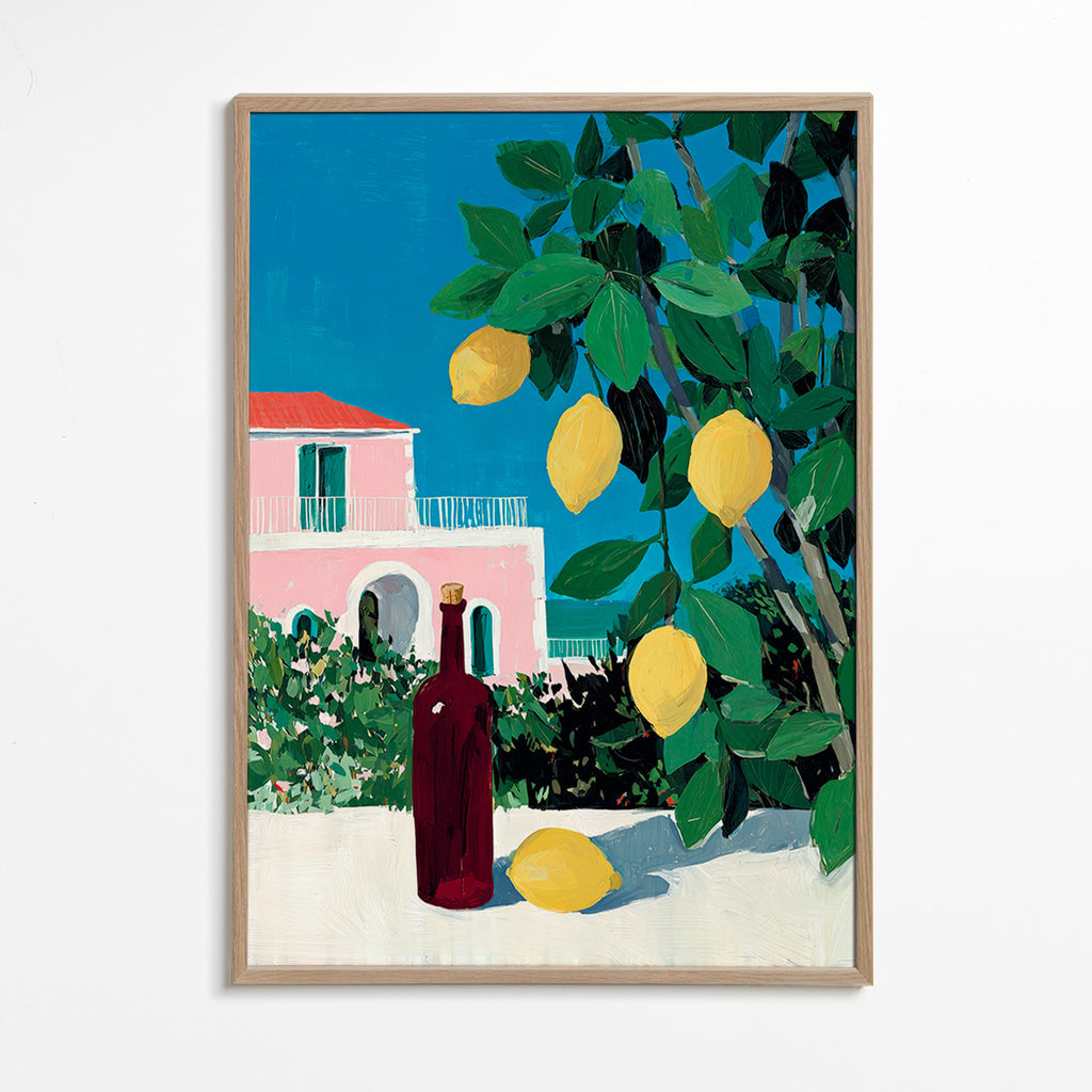 Cuadro de cocina con limones y botella – Oak Frame