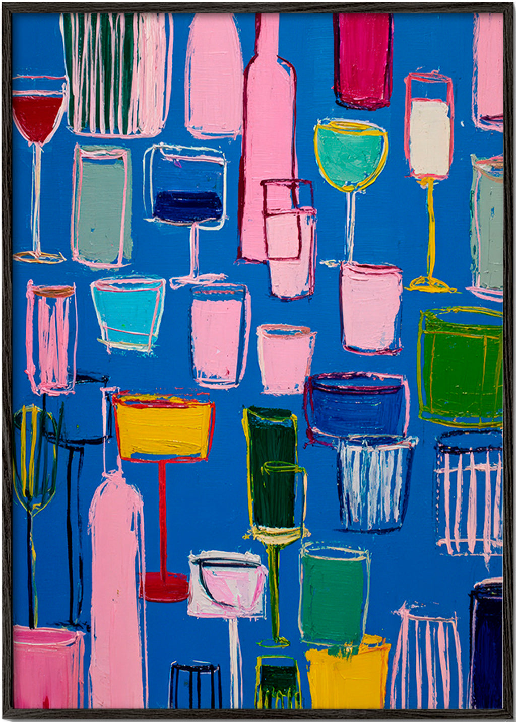 Cuadro de cocina: cócteles pictóricos sobre fondo azul – Black Frame
