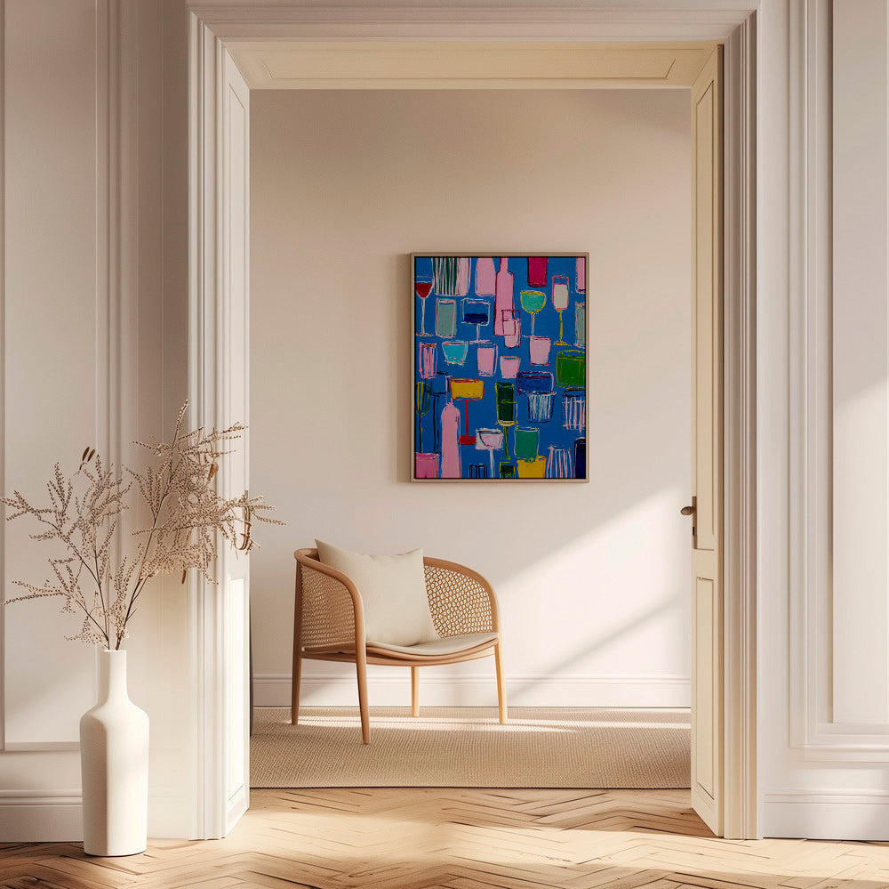 Cuadro de cocina: cócteles pictóricos sobre fondo azul – Canvas1