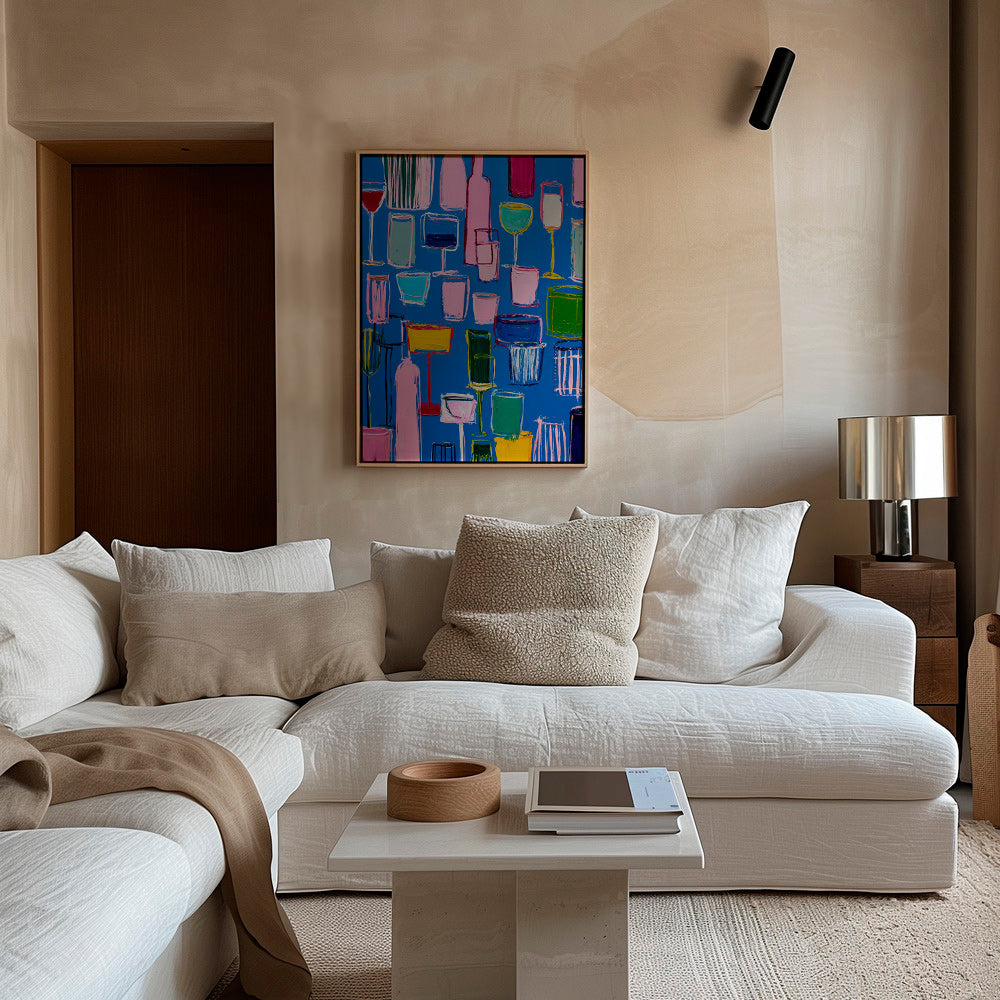 Cuadro de cocina: cócteles pictóricos sobre fondo azul – Canvas2