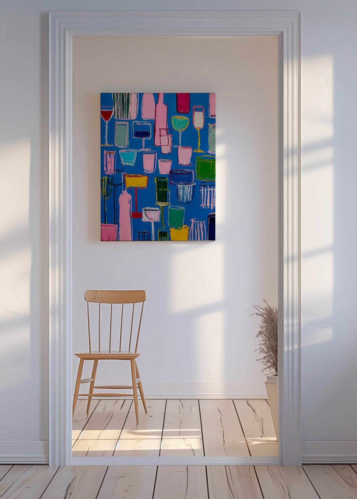 Cuadro de cocina: cócteles pictóricos sobre fondo azul – Canvas