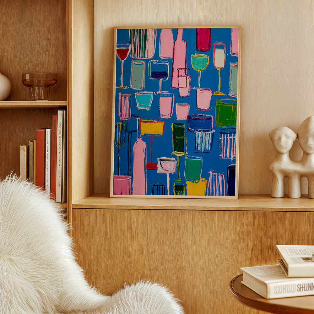 Cuadro de cocina: cócteles pictóricos sobre fondo azul – Product3