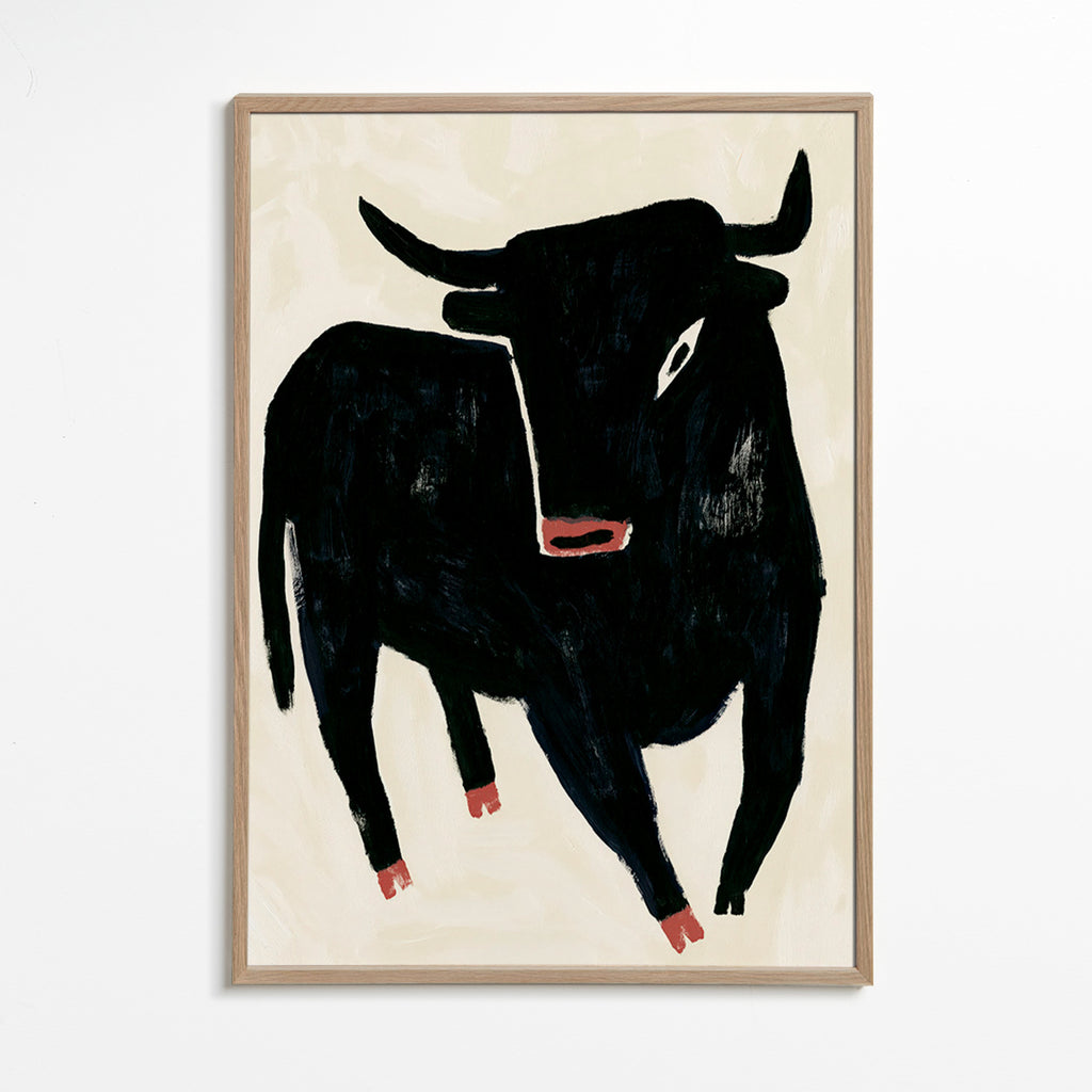 Cuadro toro negro expresivo – Oak Frame