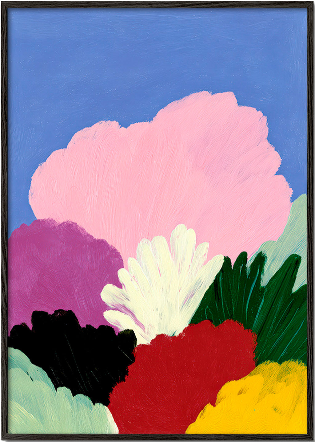 Lámina botánica Bloomscape con flores abstractas – Black Frame