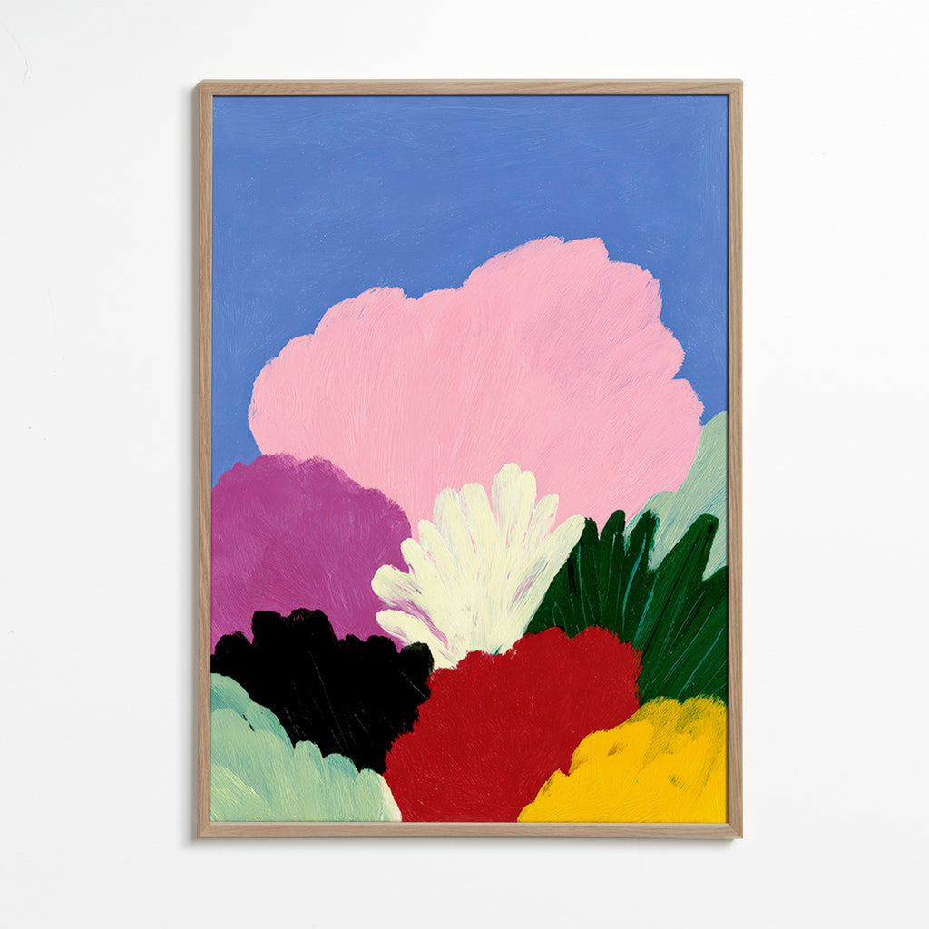 Lámina botánica Bloomscape con flores abstractas – Oak Frame
