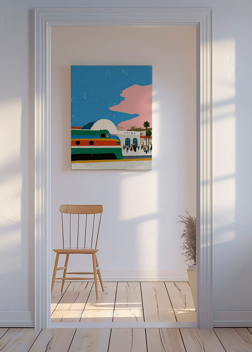Cuadro de ciudades con tren y andén – Canvas